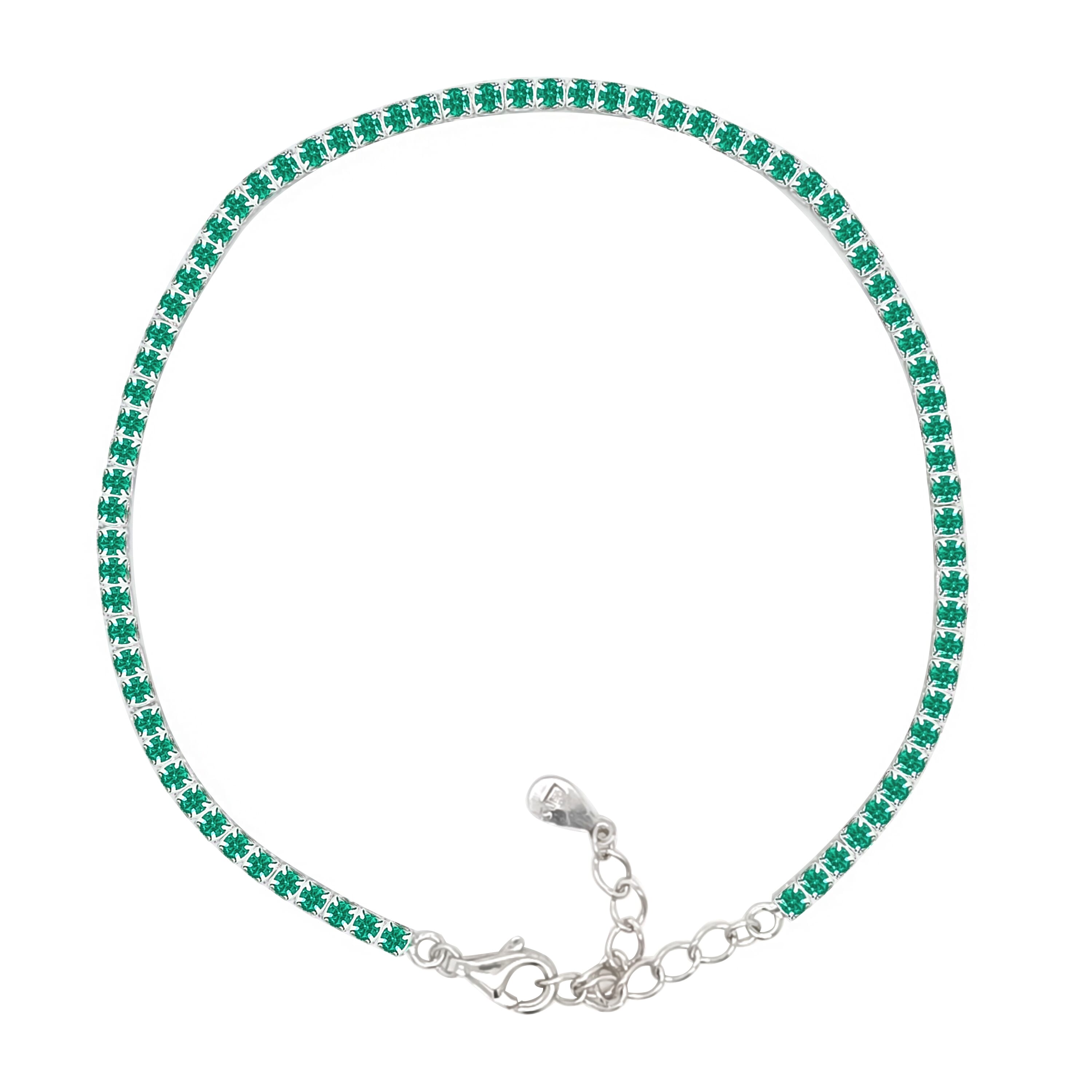 Asfour Crystal Tennis Bracelet With Turquoise Pear & Emerald Zircon In 925 Sterling Silver