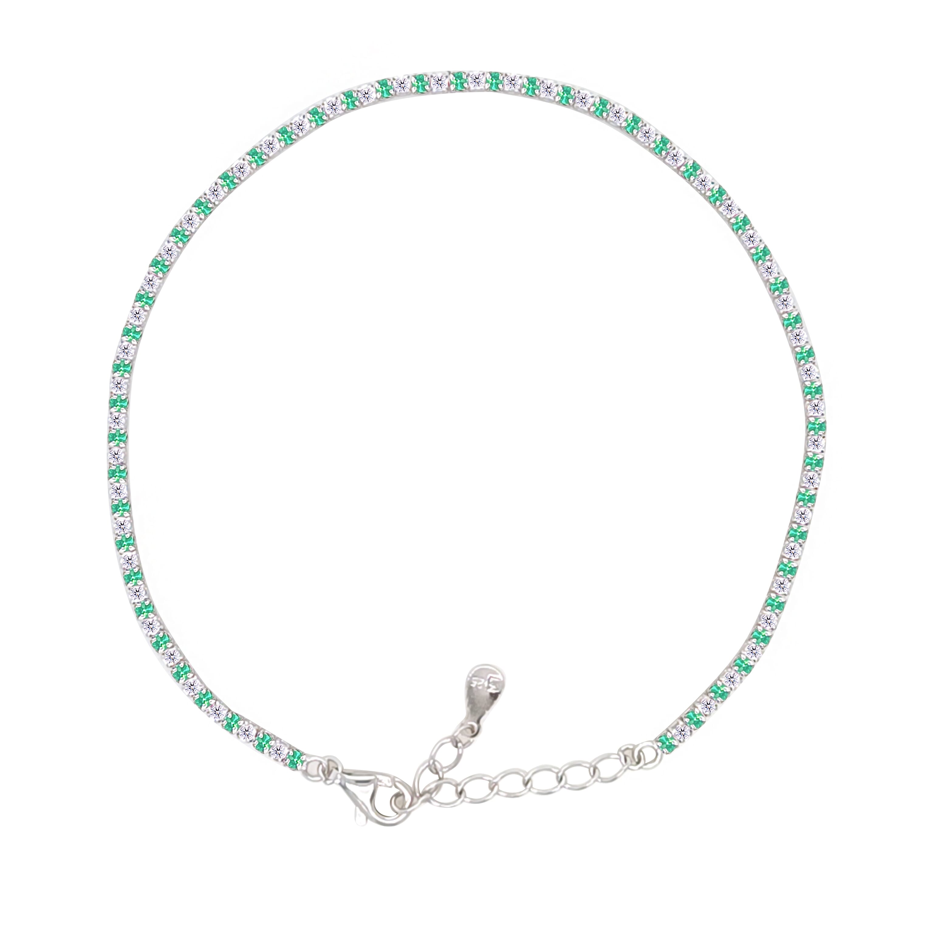 Asfour Crystal Tennis Bracelet With Turquoise Pear & Emerald Zircon In 925 Sterling Silver