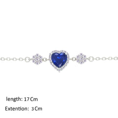 Asfour Crystal Chain Bracelet With Blue Heart Design In 925 Sterling Silver-BM0148-B