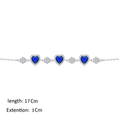 Asfour Crystal Chain Bracelet With Blue Hearts Design In 925 Sterling Silver-BM0149-B
