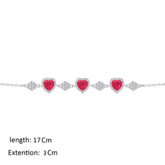 Asfour Crystal Chain Bracelet With Ruby Hearts Design In 925 Sterling Silver-BM0149-R