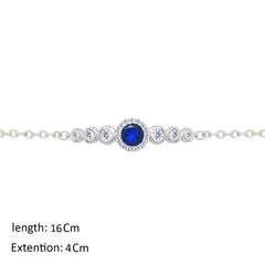 Asfour Crystal Chain Bracelet With Blue Round Design In 925 Sterling Silver-BM0154-WB