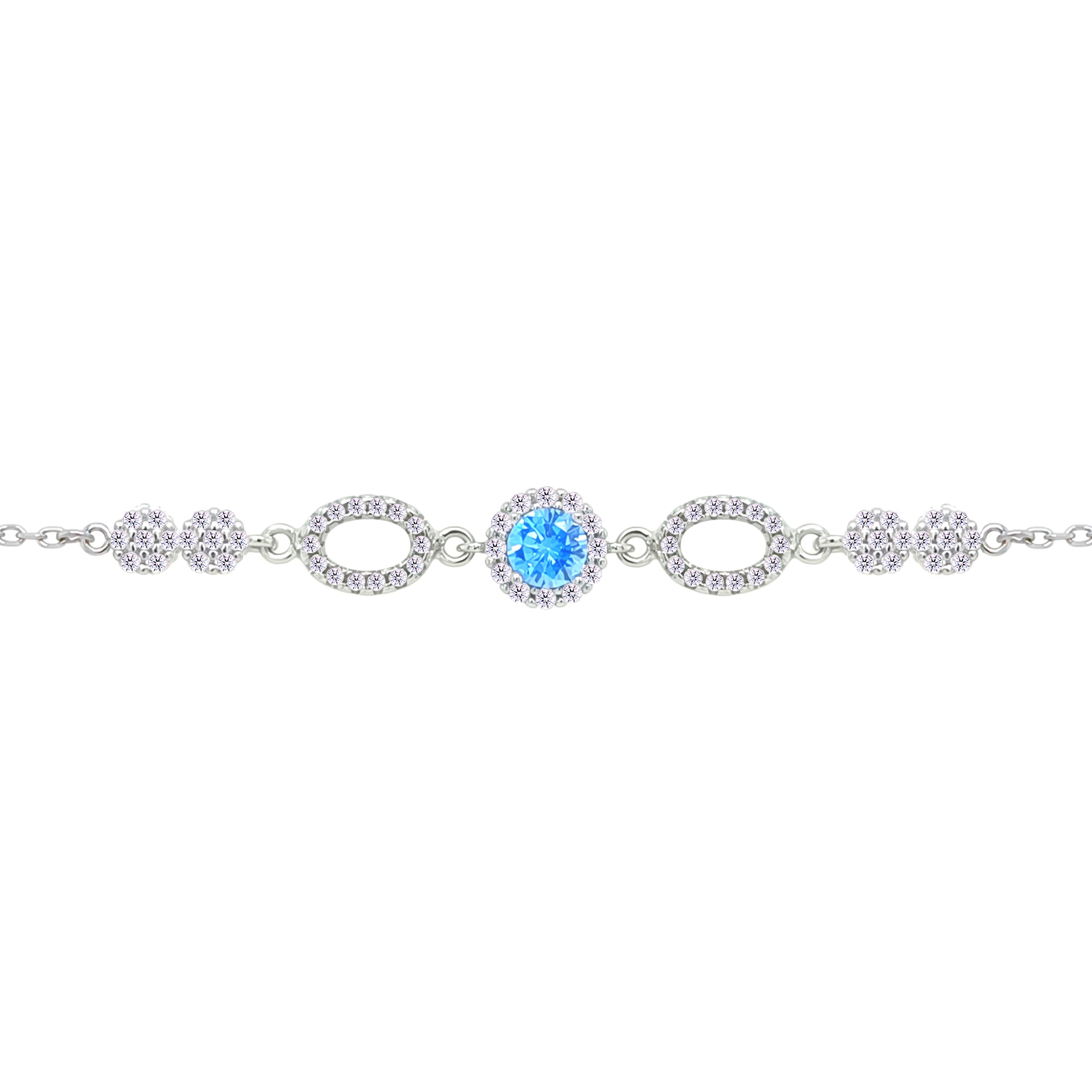 Asfour Crystal Tennis Bracelet With Turquoise Pear & Emerald Zircon In 925 Sterling Silver