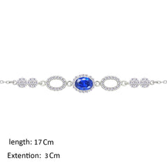 Asfour Crystal Chain Bracelet With Blue Oval Design In 925 Sterling Silver-BM0156-WB