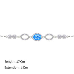 Asfour Crystal Chain Bracelet With Aquamarine Oval Design In 925 Sterling Silver-BM0156-WM