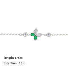 Asfour Crystal Chain Bracelet With Emerald Butterfly Design In 925 Sterling Silver-BM0161-WG