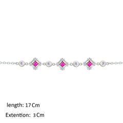 Asfour Crystal Chain Bracelet With Fuchsia Squares Design In 925 Sterling Silver-BM0162-WF