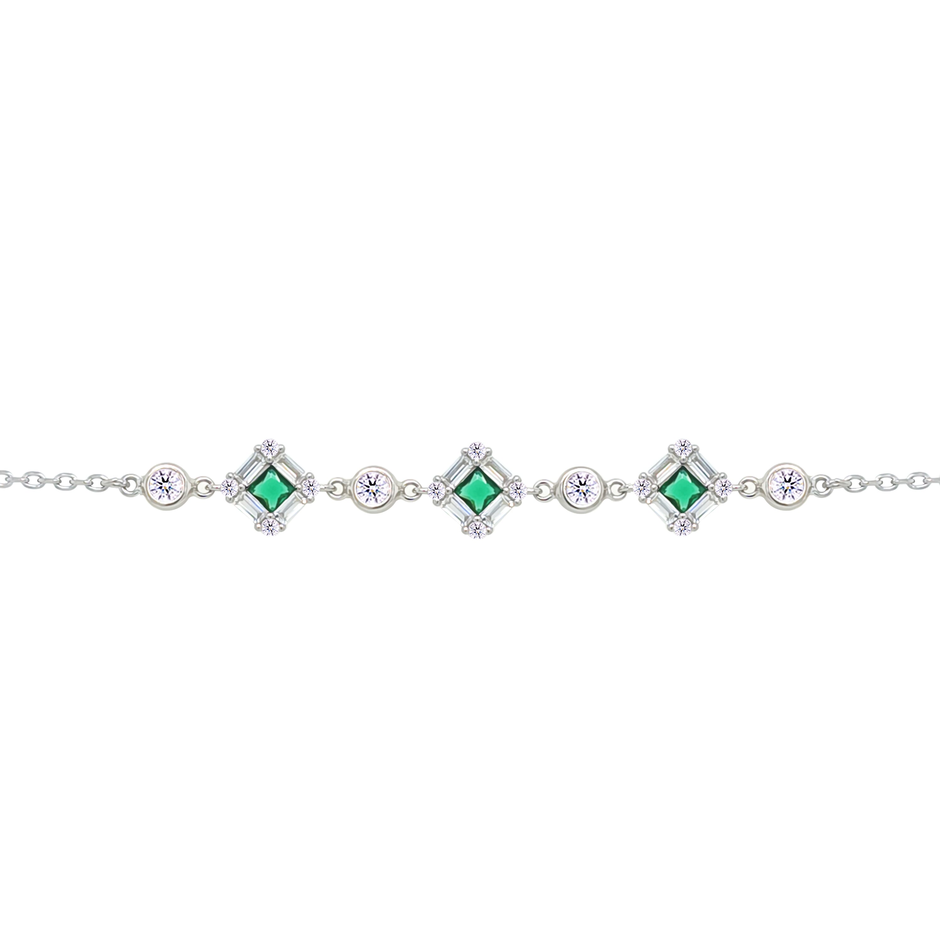 Asfour Crystal Tennis Bracelet With Turquoise Pear & Emerald Zircon In 925 Sterling Silver