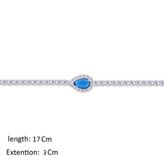 Asfour Crystal Tennis Bracelet With Blue Pear Zircon Stone In 925 Sterling Silver-BM0163-WB