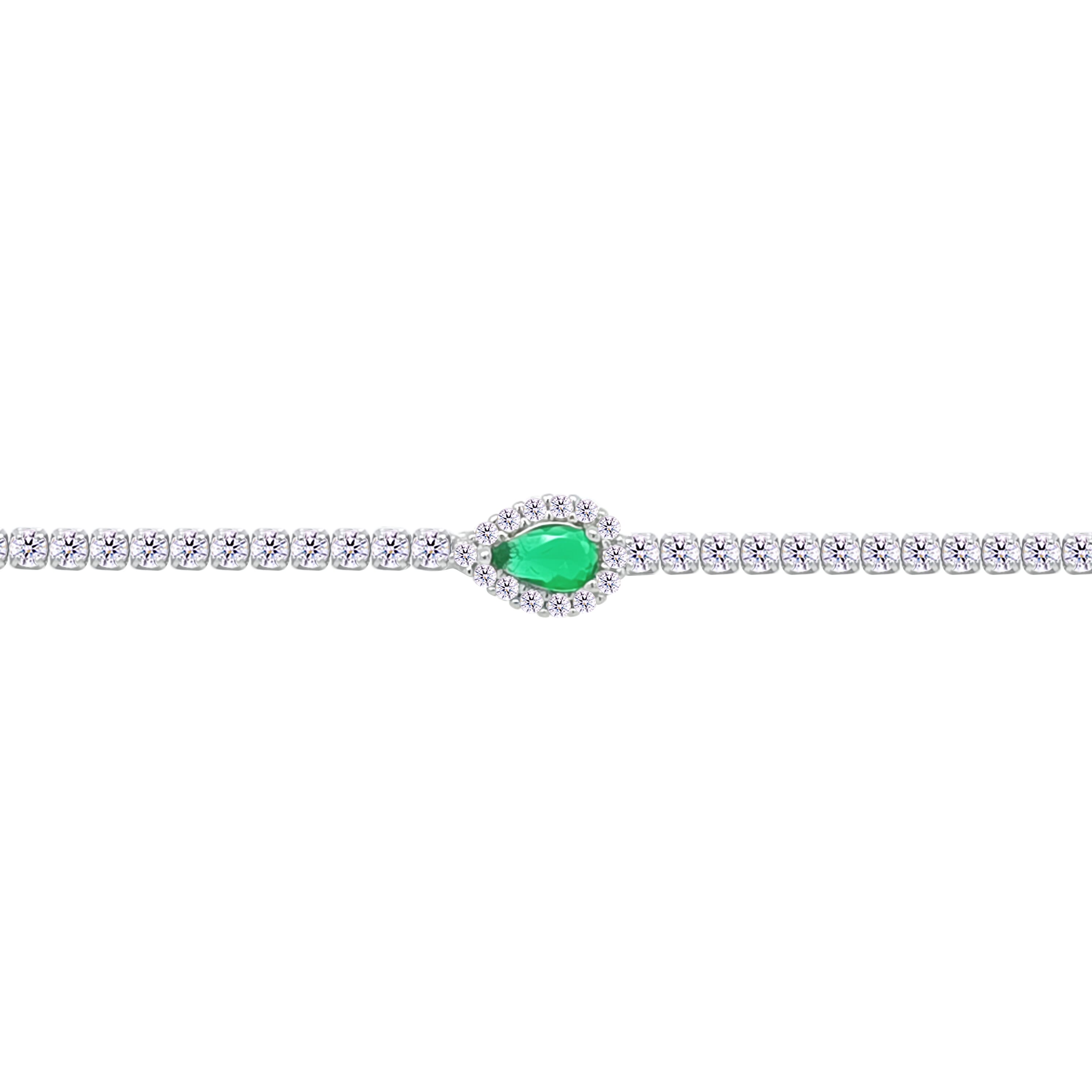 Asfour Crystal Tennis Bracelet With Turquoise Pear & Emerald Zircon In 925 Sterling Silver