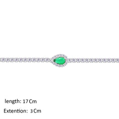 Asfour Crystal Tennis Bracelet With Emerald Pear Zircon Stone In 925 Sterling Silver-BM0163-WG