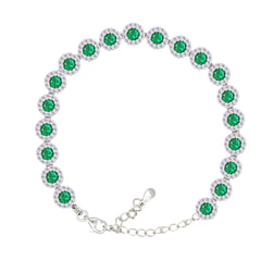 Asfour Crystal Tennis Bracelet With Turquoise Pear & Emerald Zircon In 925 Sterling Silver