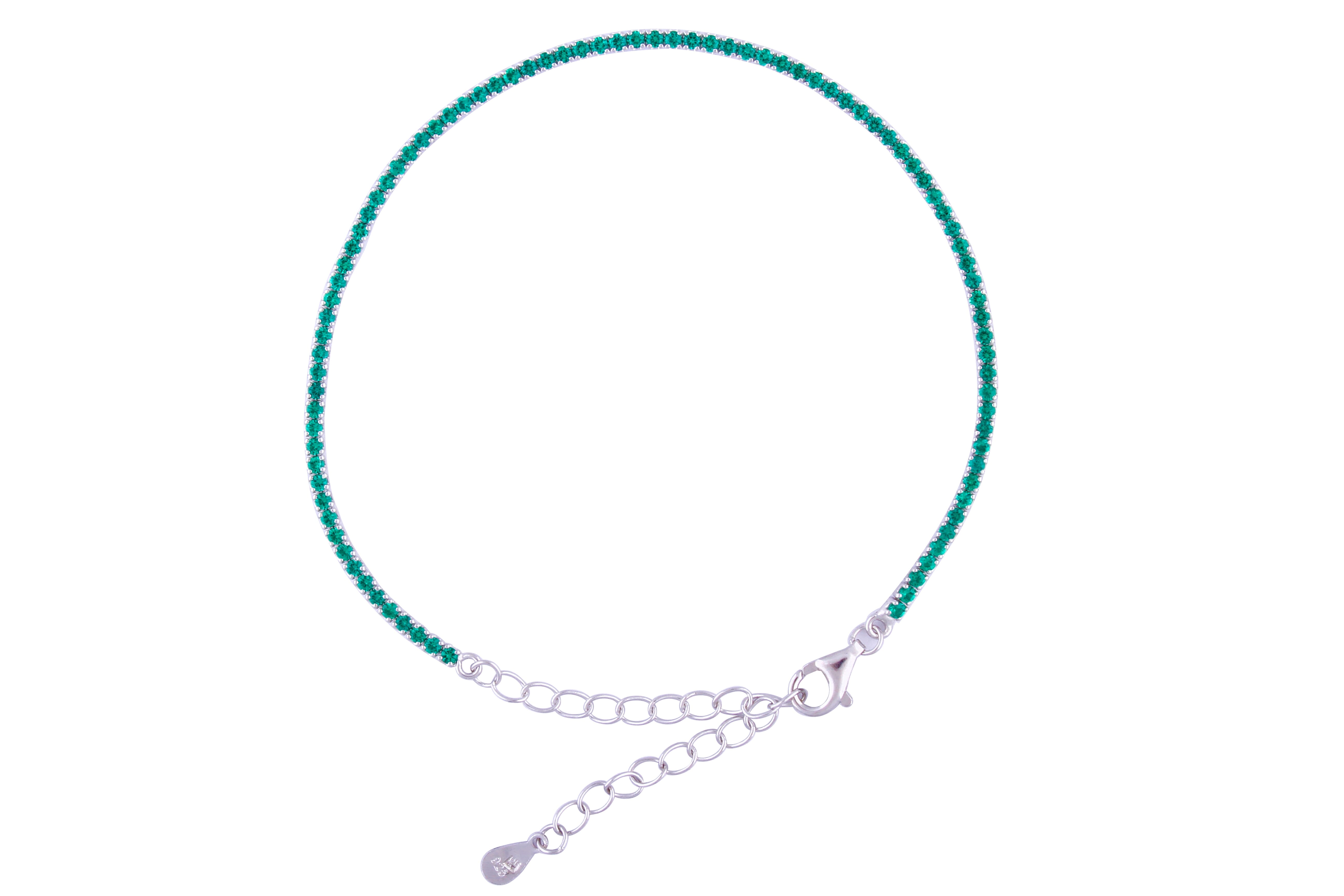 Asfour Crystal Tennis Bracelet With Turquoise Pear & Emerald Zircon In 925 Sterling Silver