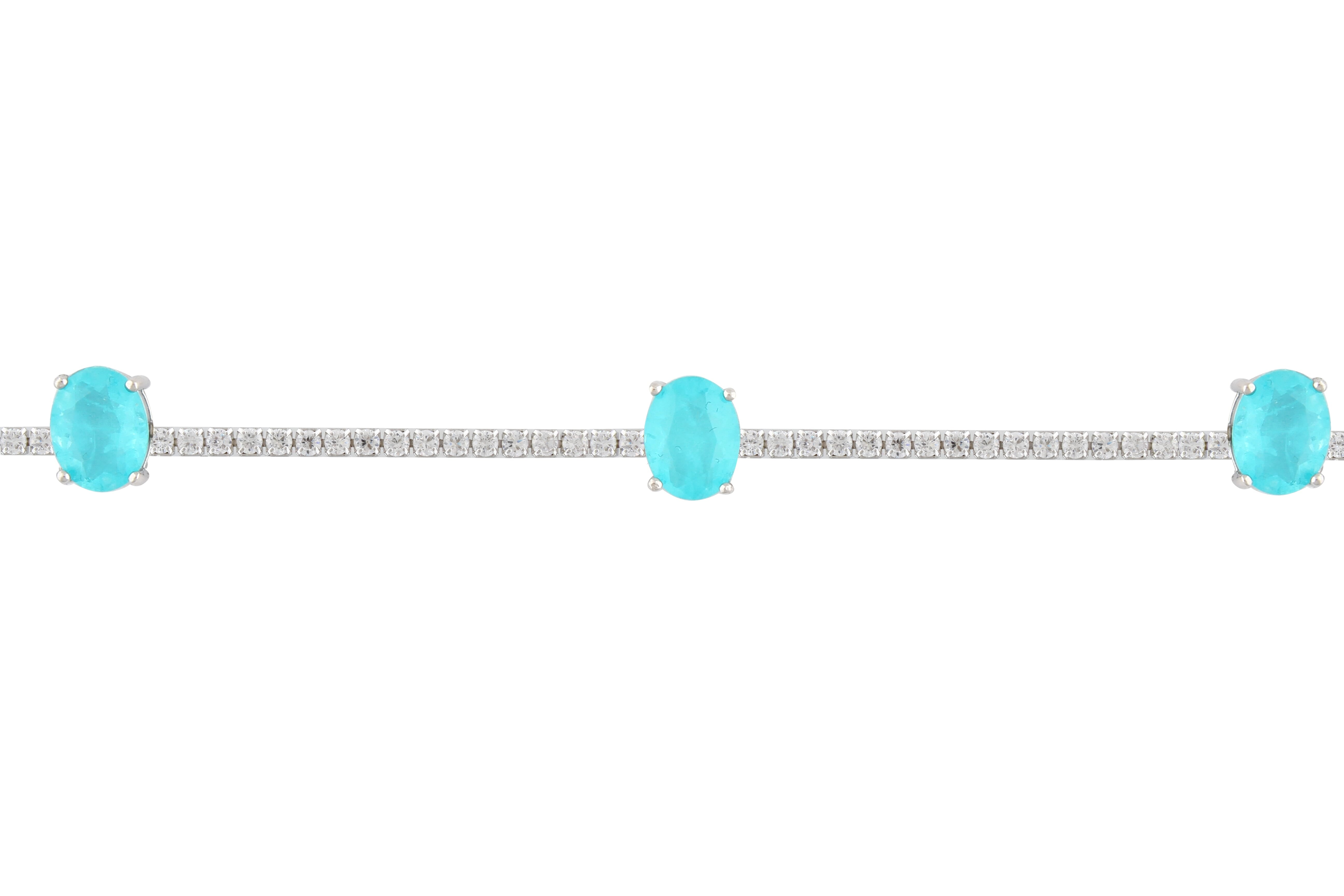 Asfour Tennis Bracelet With Aquamarine Oval Design In 925 Sterling Silver BR0538-WGC
