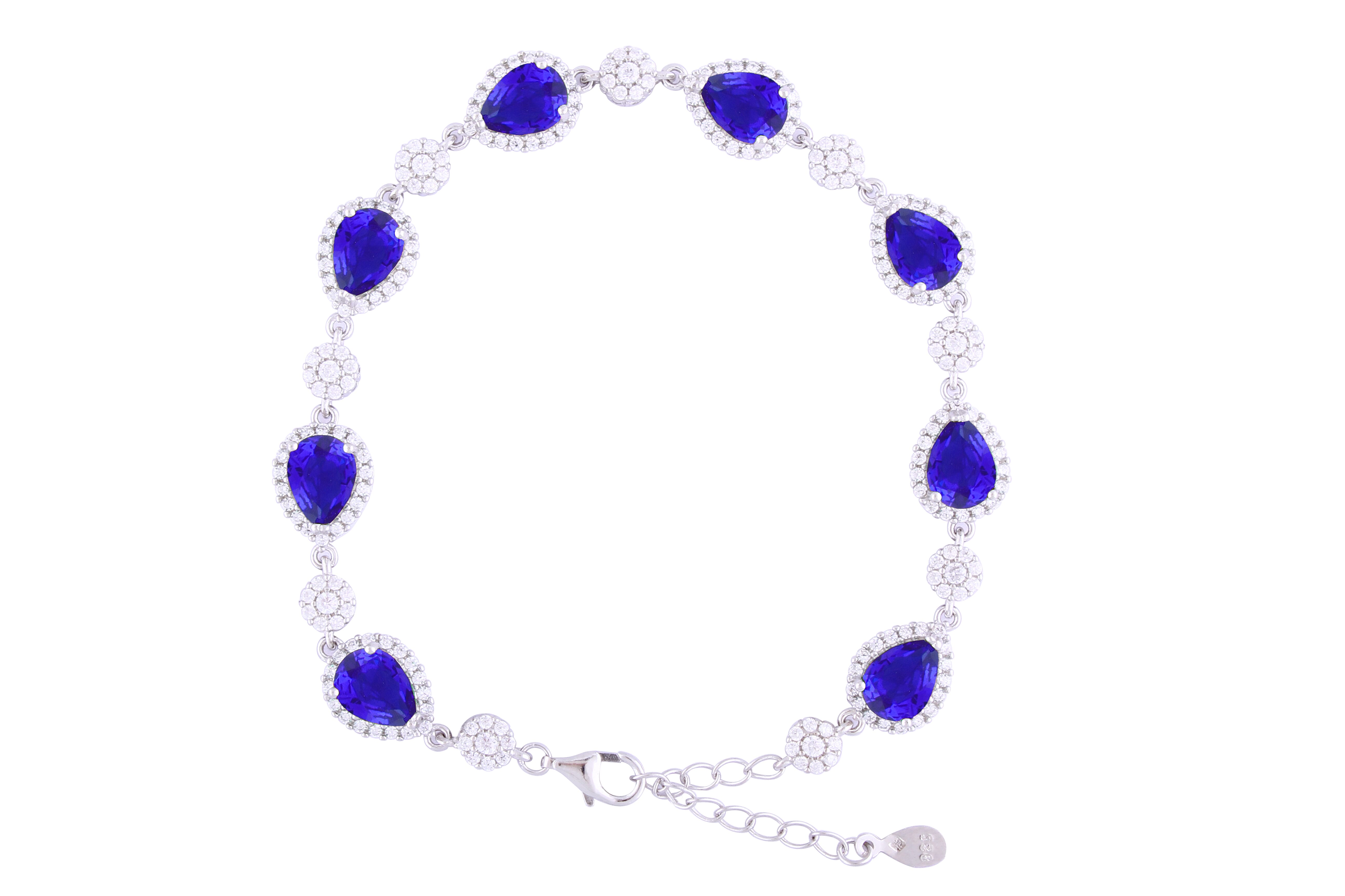 Asfour Crystal Tennis Bracelet With Turquoise Pear & Emerald Zircon In 925 Sterling Silver