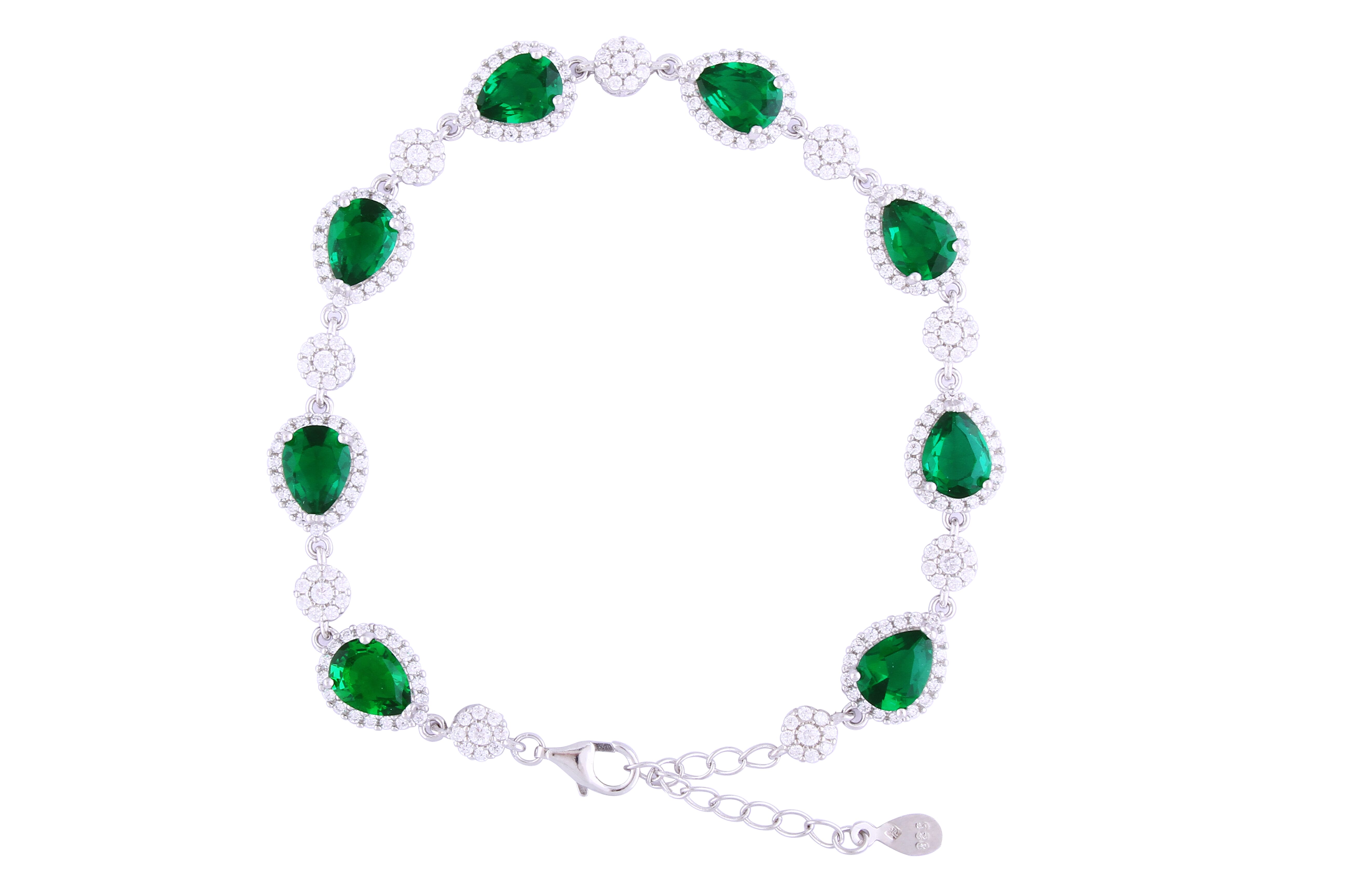 Asfour Crystal Tennis Bracelet With Turquoise Pear & Emerald Zircon In 925 Sterling Silver