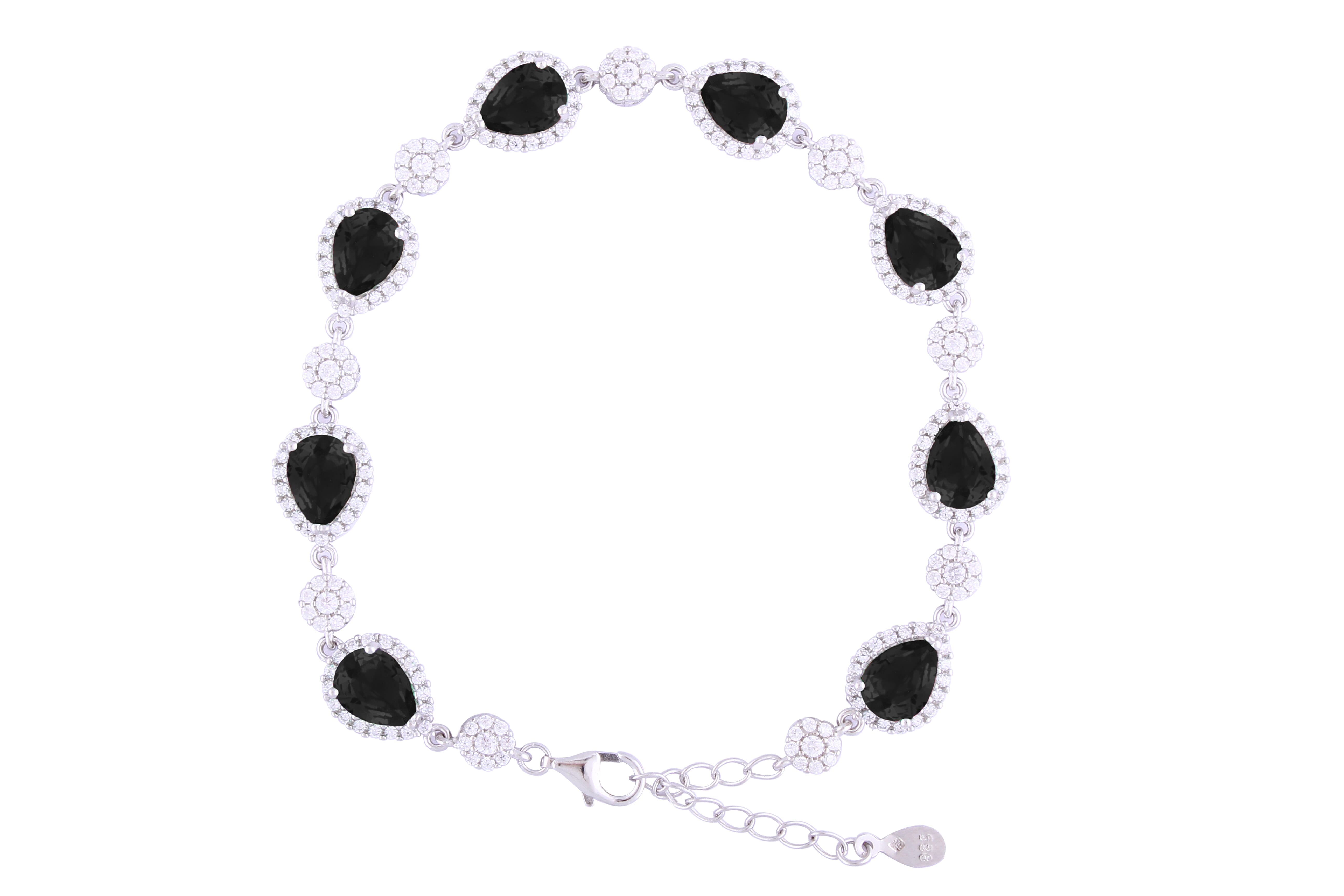 Asfour Crystal Tennis Bracelet With Turquoise Pear & Emerald Zircon In 925 Sterling Silver