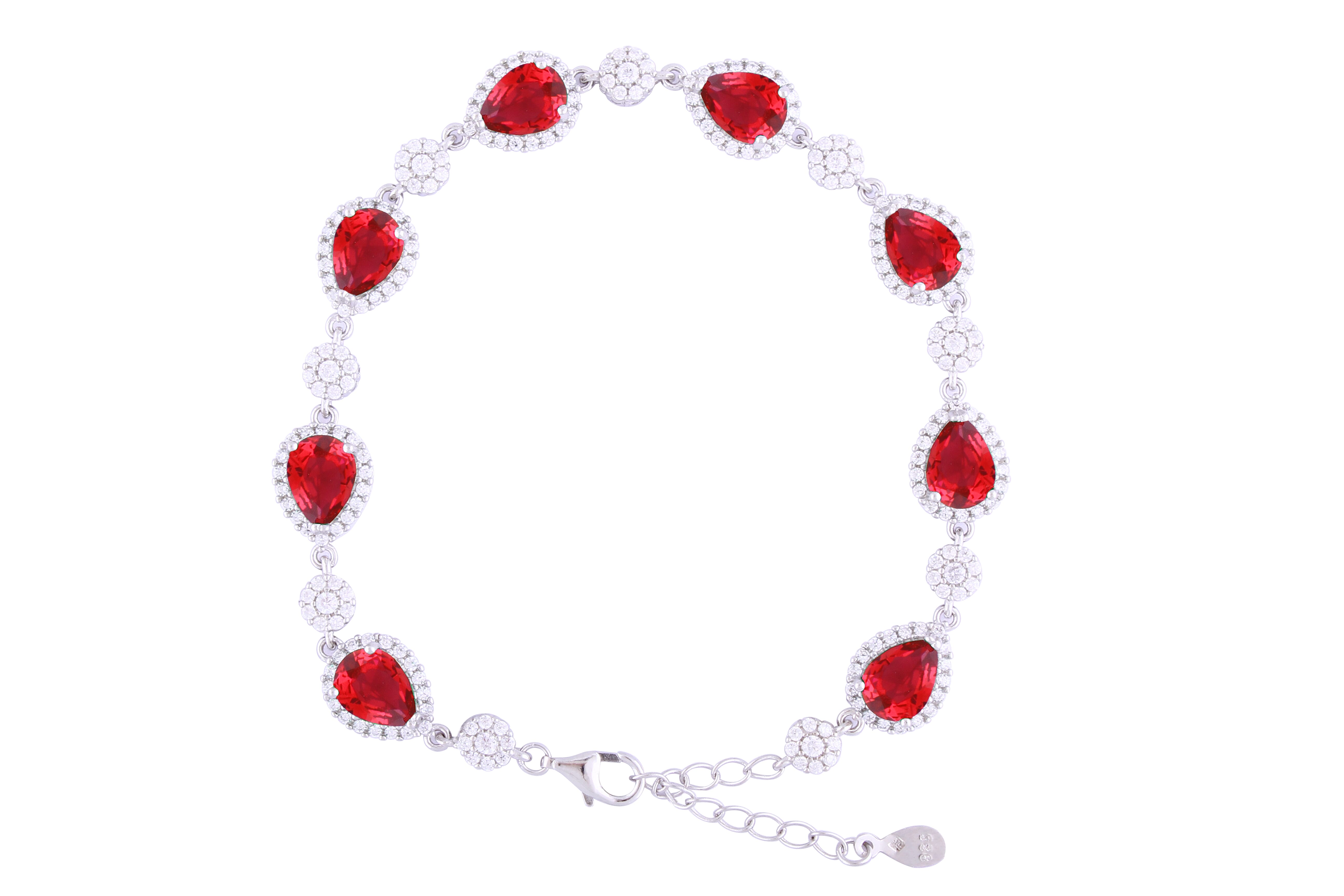 Asfour Crystal Tennis Bracelet With Turquoise Pear & Emerald Zircon In 925 Sterling Silver