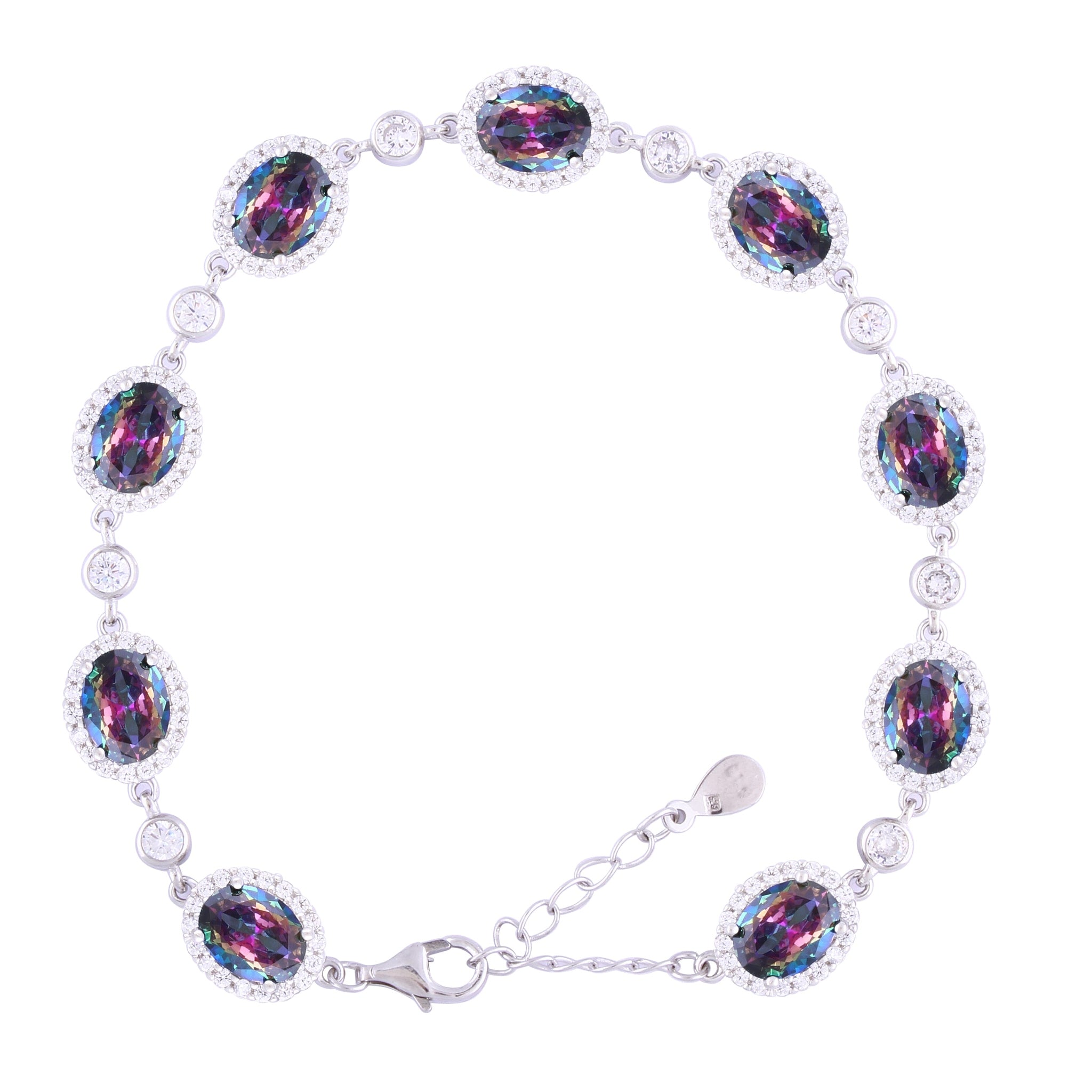 Asfour Crystal Tennis Bracelet With Turquoise Pear & Emerald Zircon In 925 Sterling Silver