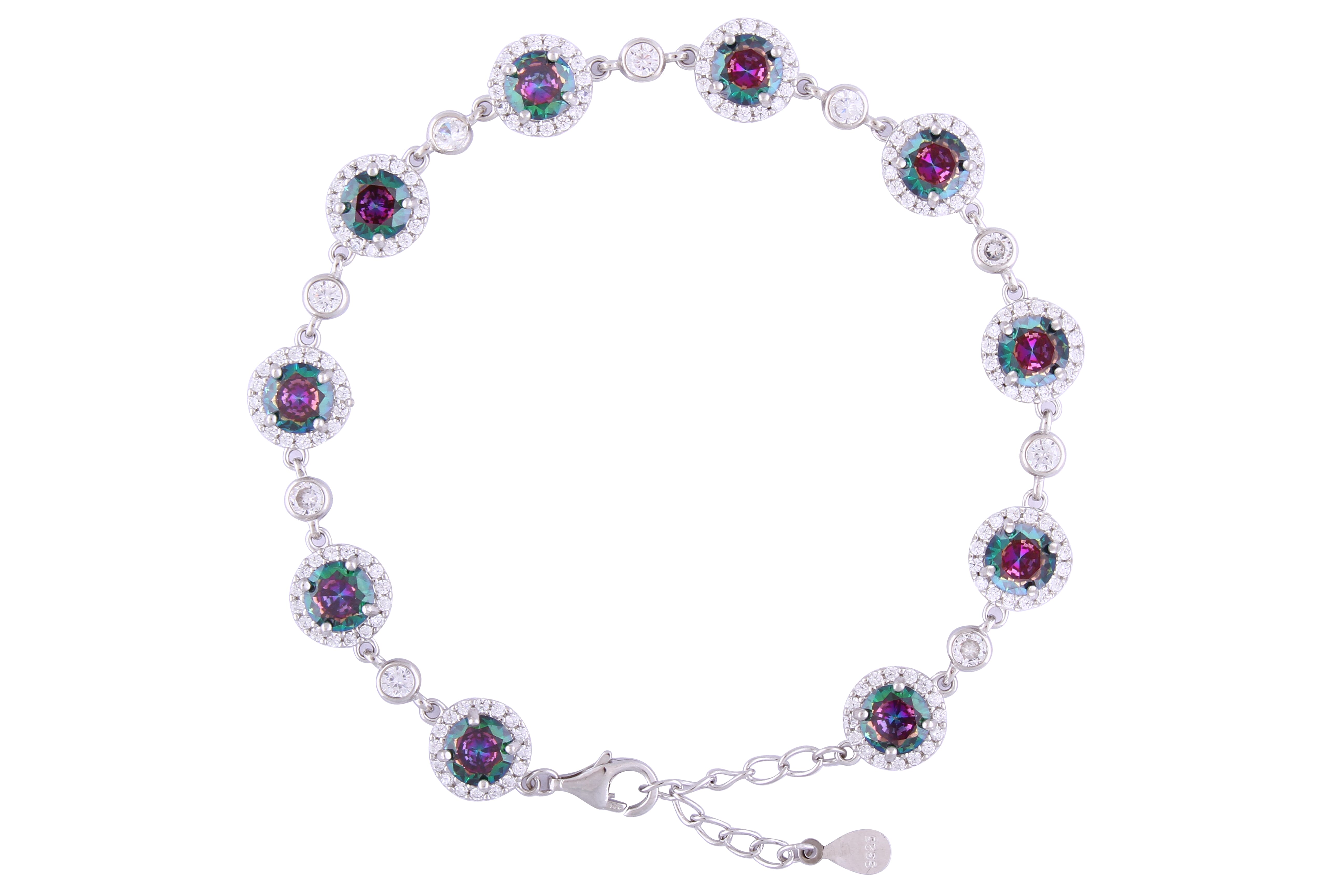 Asfour Crystal Tennis Bracelet With Turquoise Pear & Emerald Zircon In 925 Sterling Silver