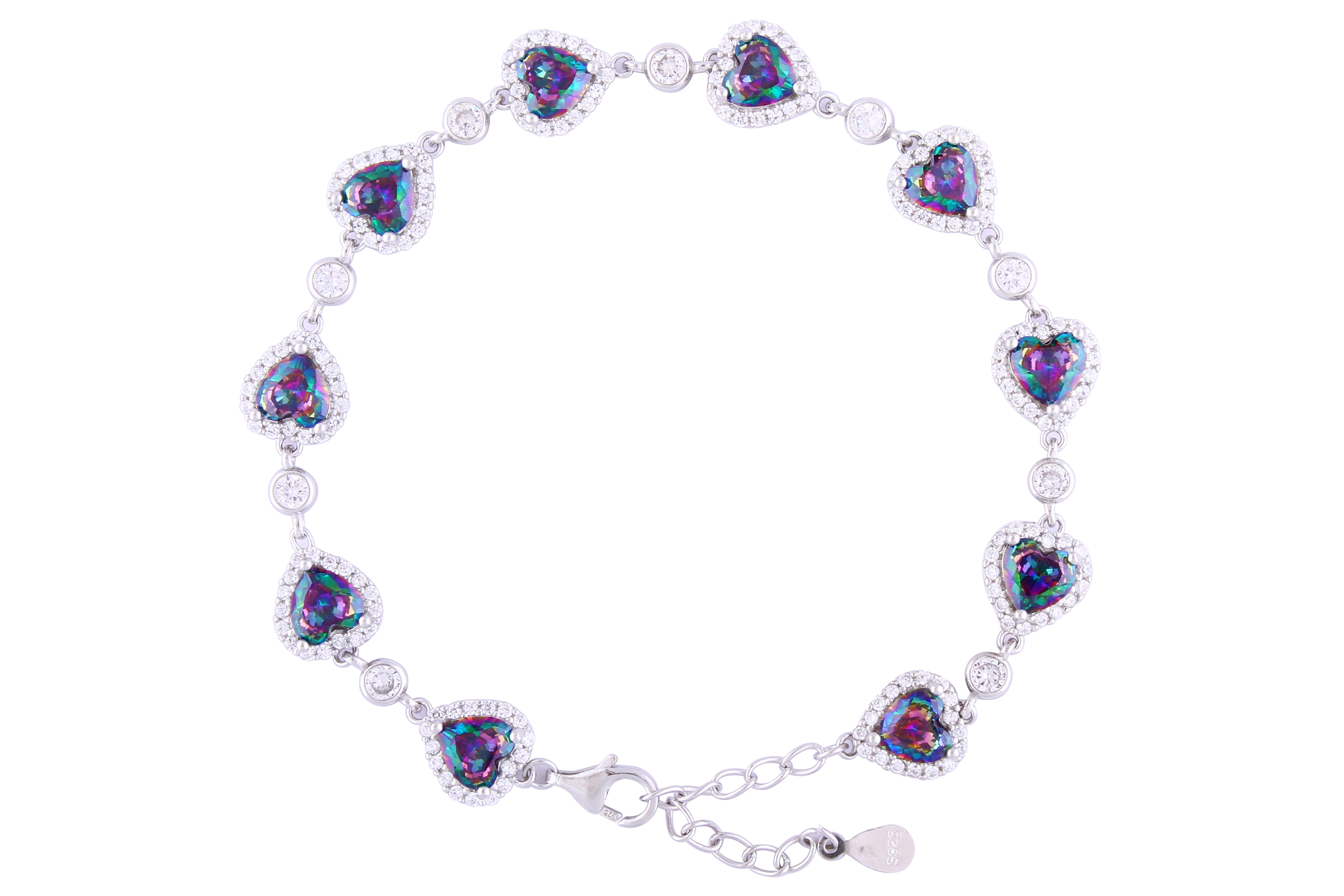 Asfour Crystal Tennis Bracelet With Turquoise Pear & Emerald Zircon In 925 Sterling Silver