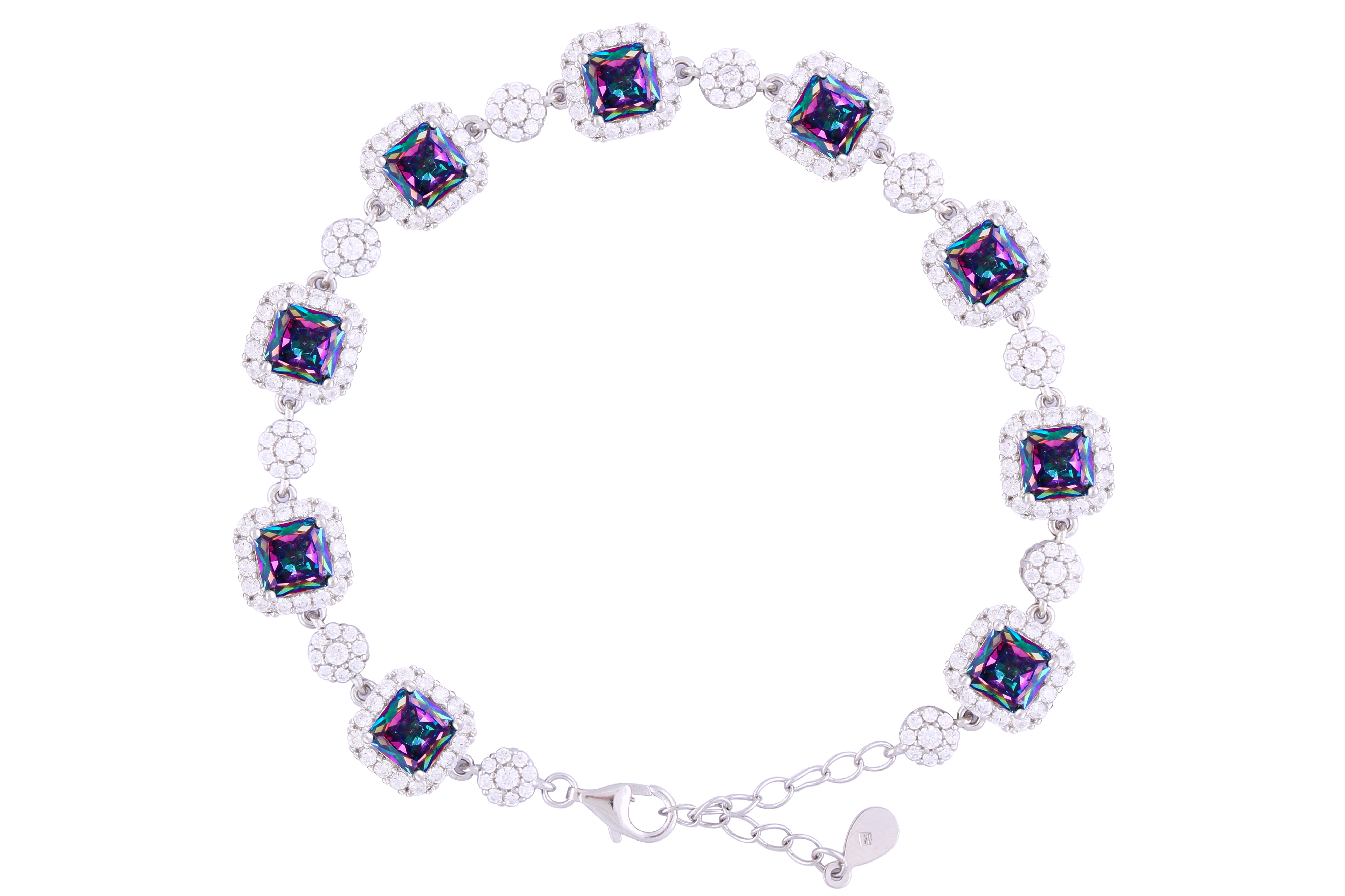 Asfour Crystal Tennis Bracelet With Turquoise Pear & Emerald Zircon In 925 Sterling Silver
