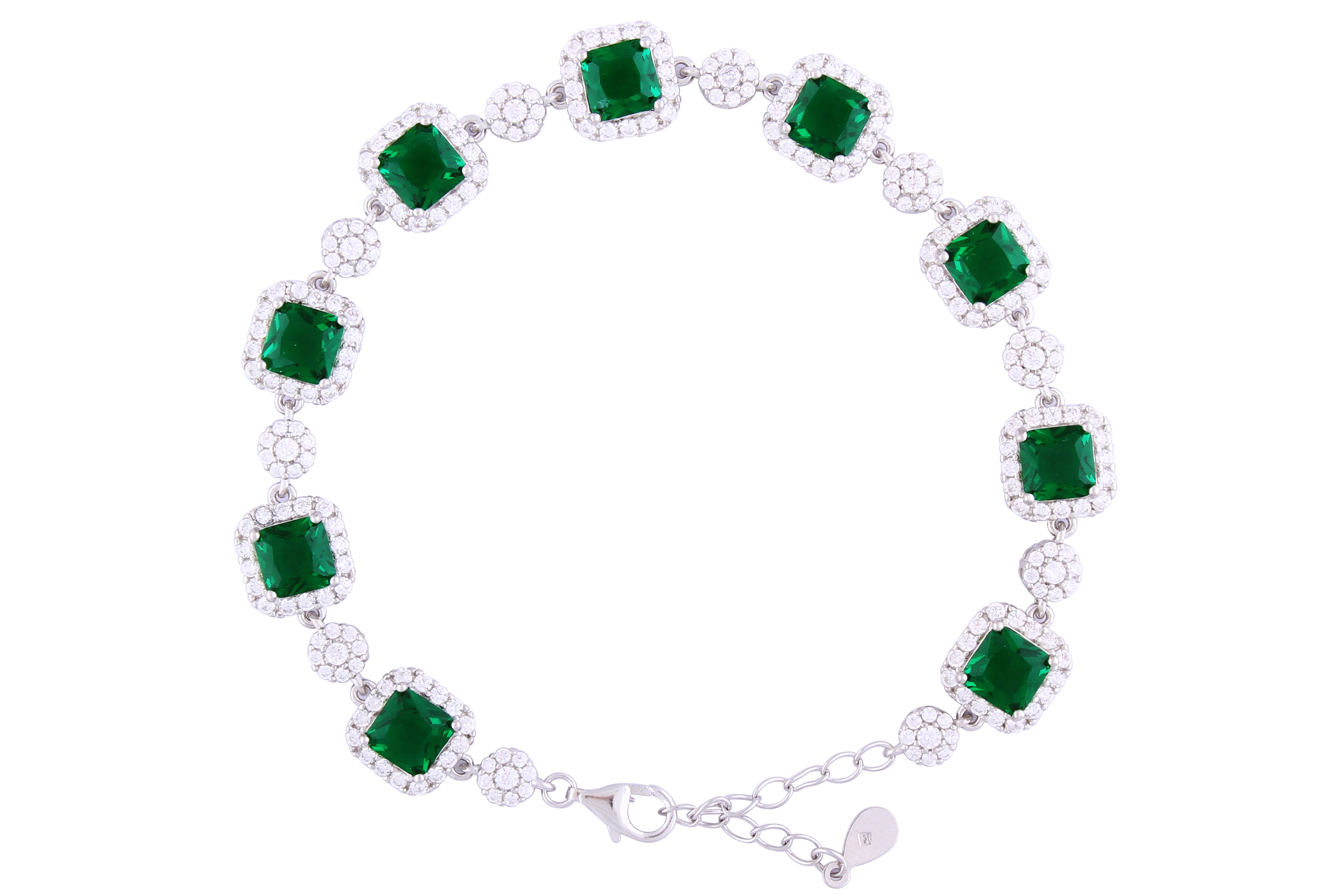 Asfour Crystal Tennis Bracelet With Turquoise Pear & Emerald Zircon In 925 Sterling Silver