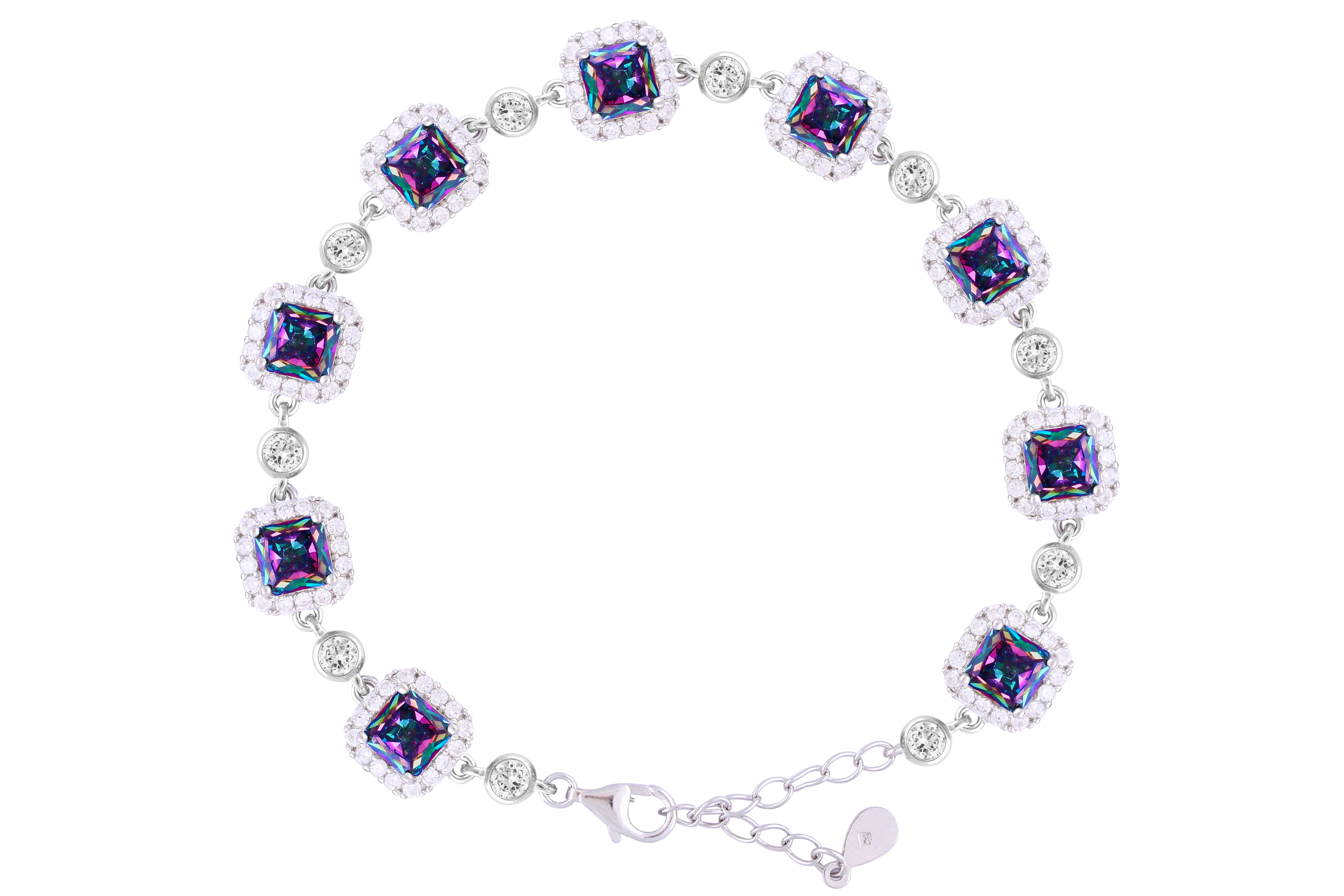 Asfour Crystal Tennis Bracelet With Turquoise Pear & Emerald Zircon In 925 Sterling Silver