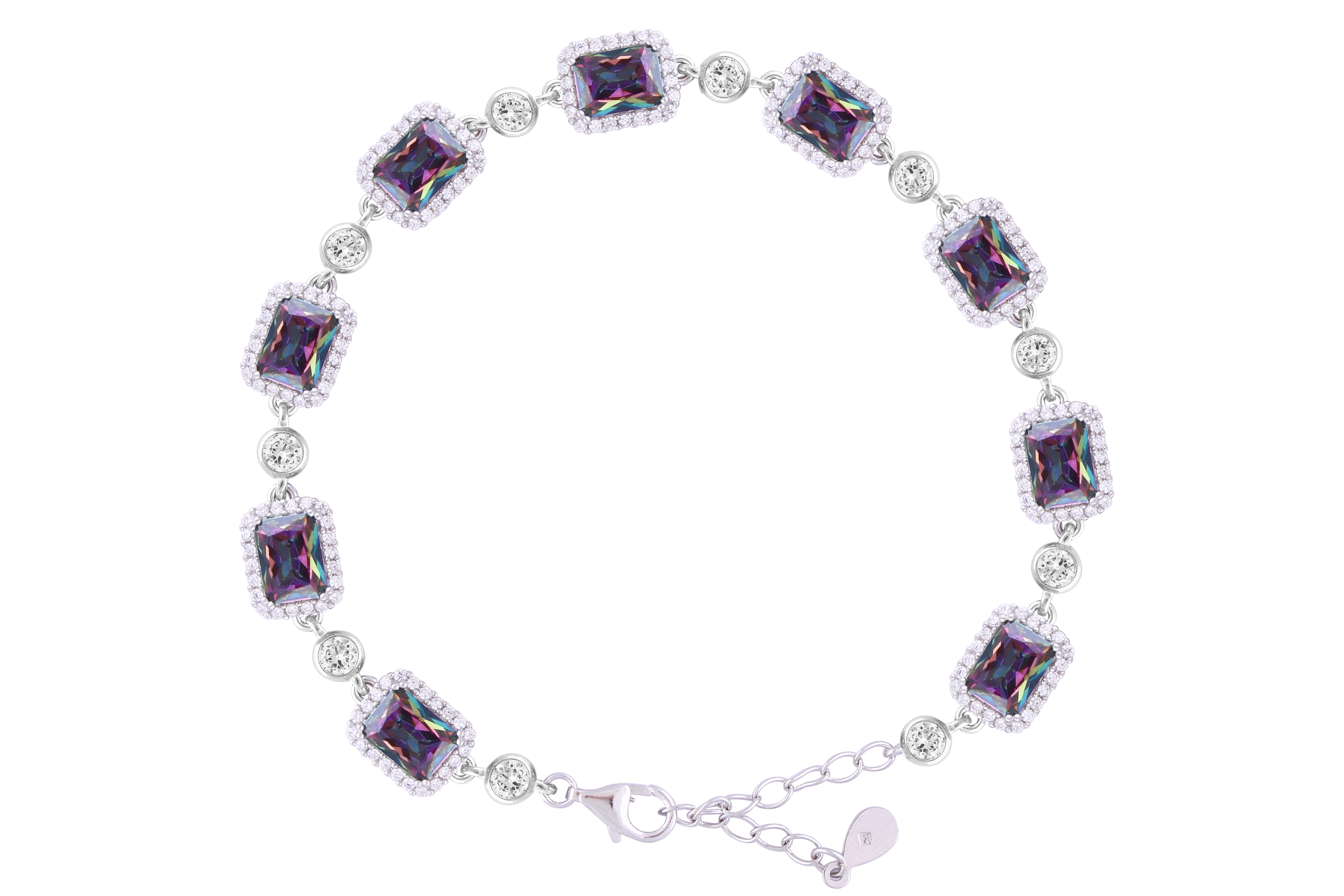 Asfour Crystal Tennis Bracelet With Turquoise Pear & Emerald Zircon In 925 Sterling Silver