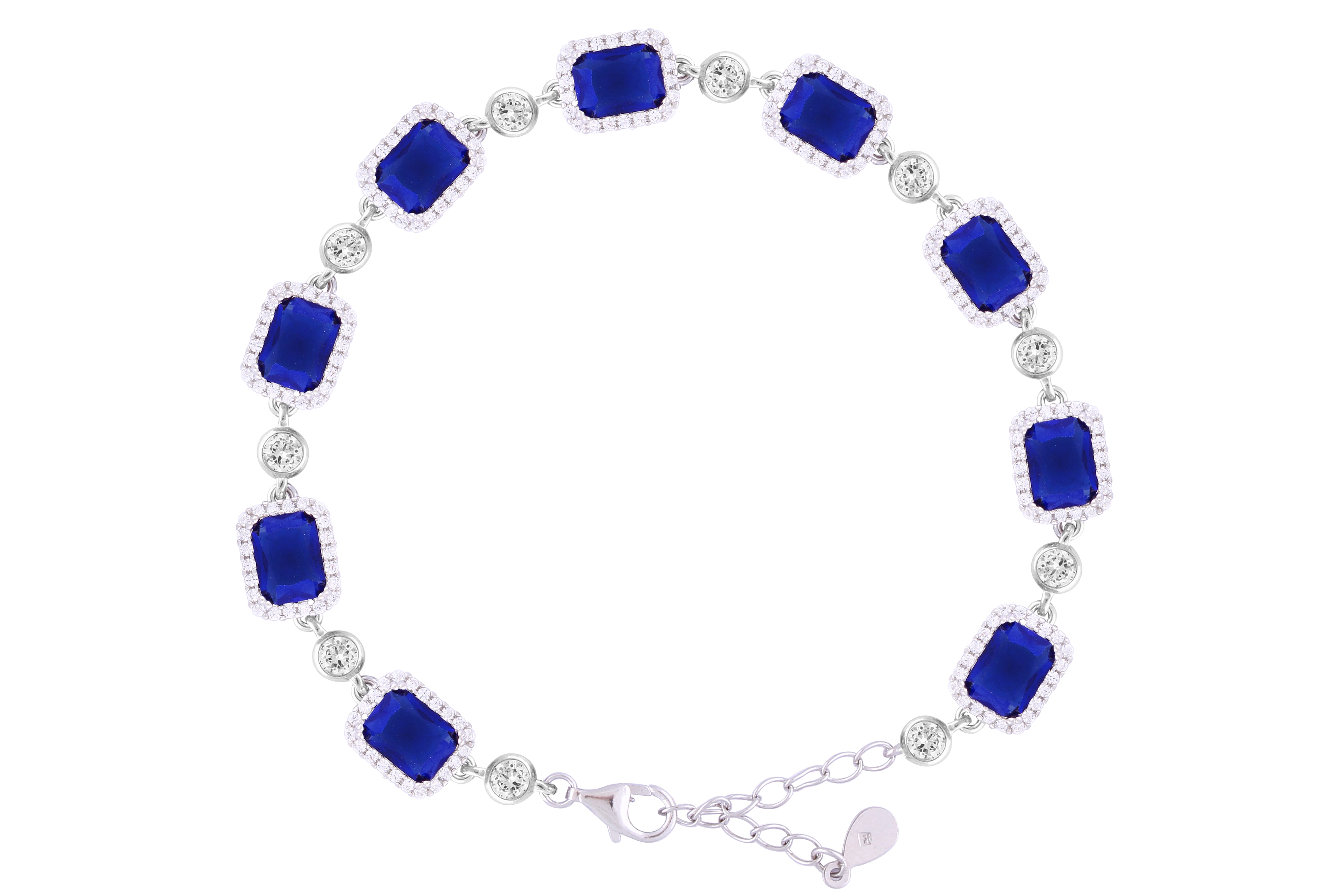 Asfour Crystal Tennis Bracelet With Turquoise Pear & Emerald Zircon In 925 Sterling Silver