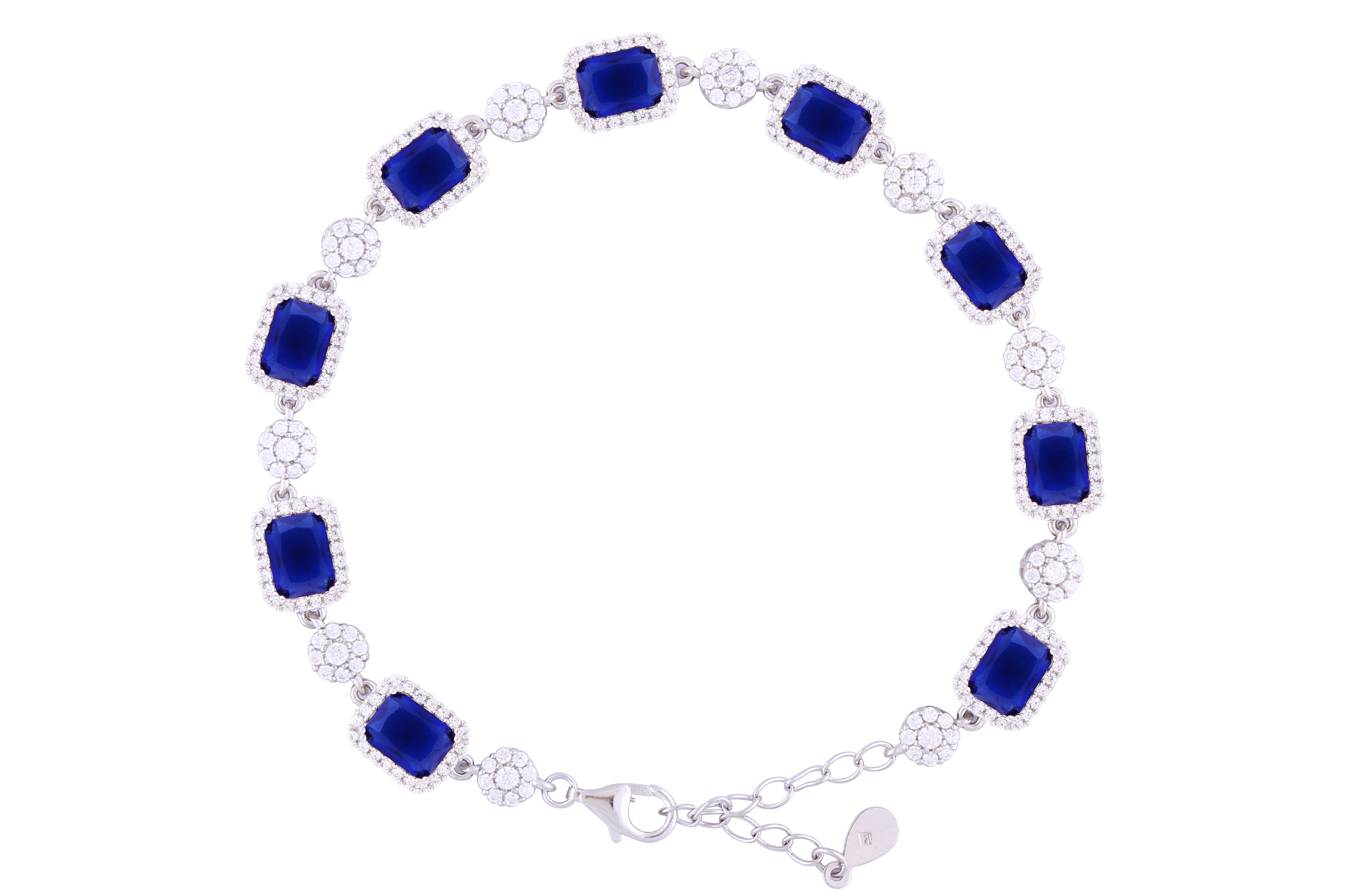 Asfour Crystal Tennis Bracelet With Turquoise Pear & Emerald Zircon In 925 Sterling Silver