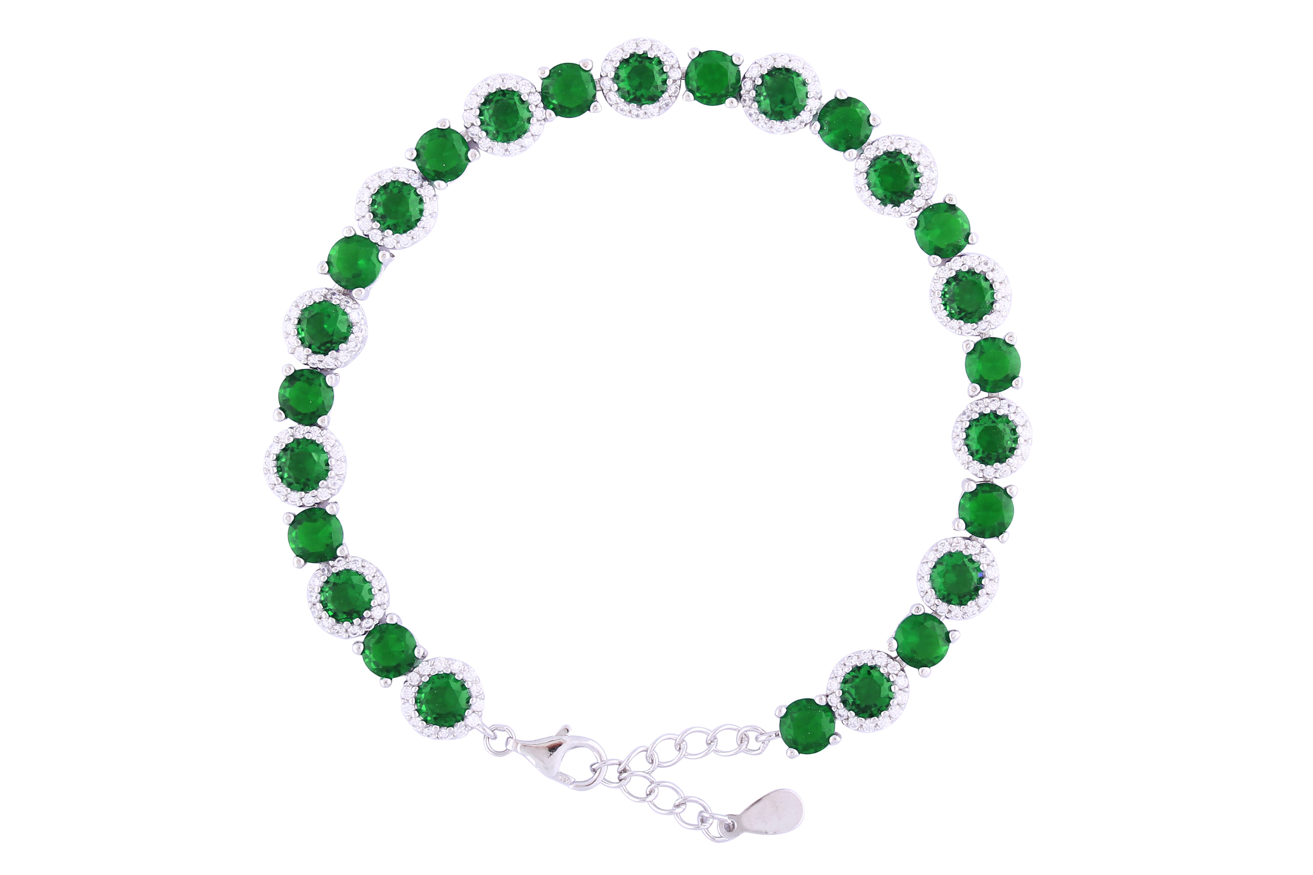 Asfour Crystal Tennis Bracelet With Turquoise Pear & Emerald Zircon In 925 Sterling Silver