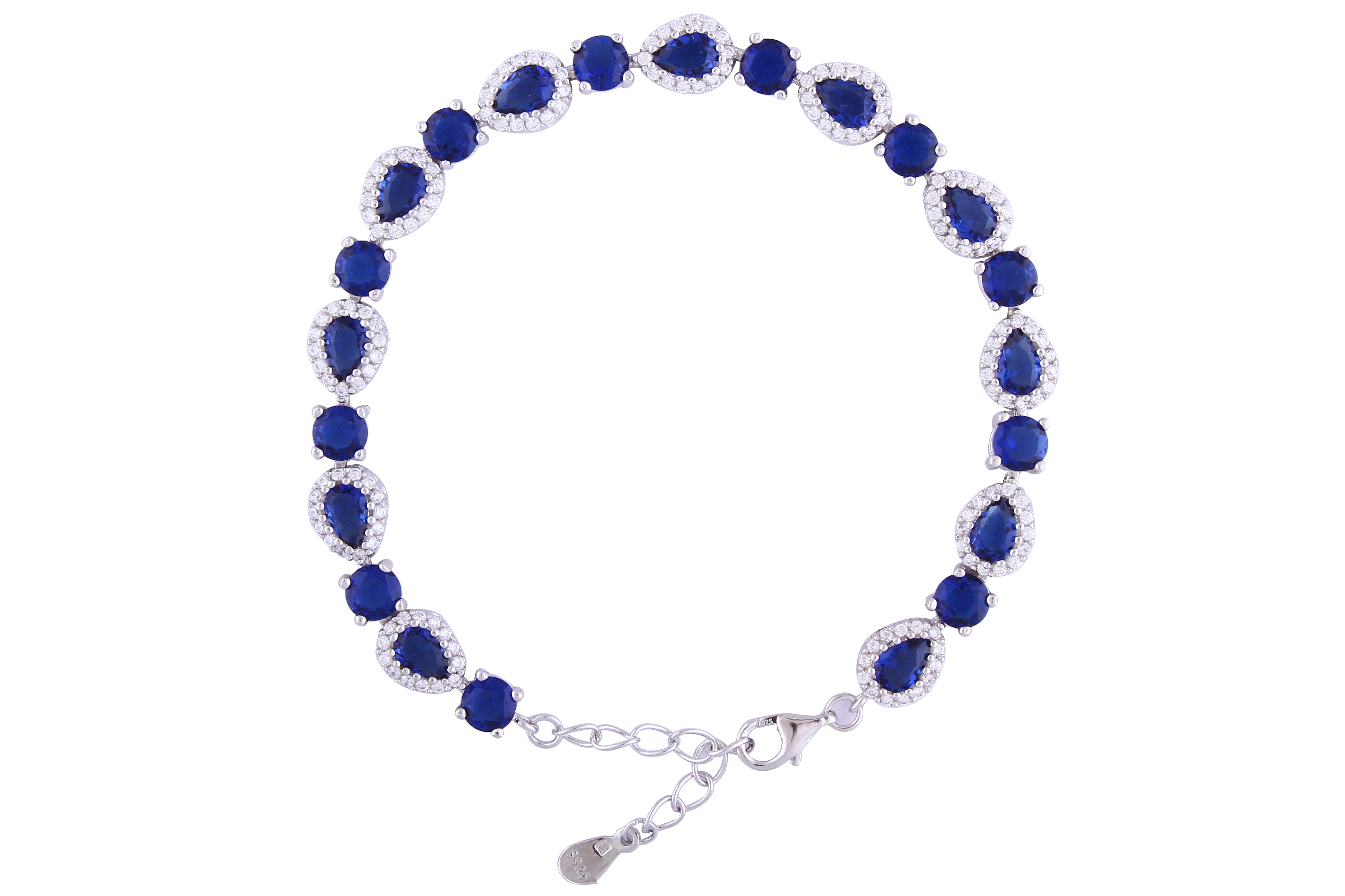 Asfour Crystal Tennis Bracelet With Turquoise Pear & Emerald Zircon In 925 Sterling Silver