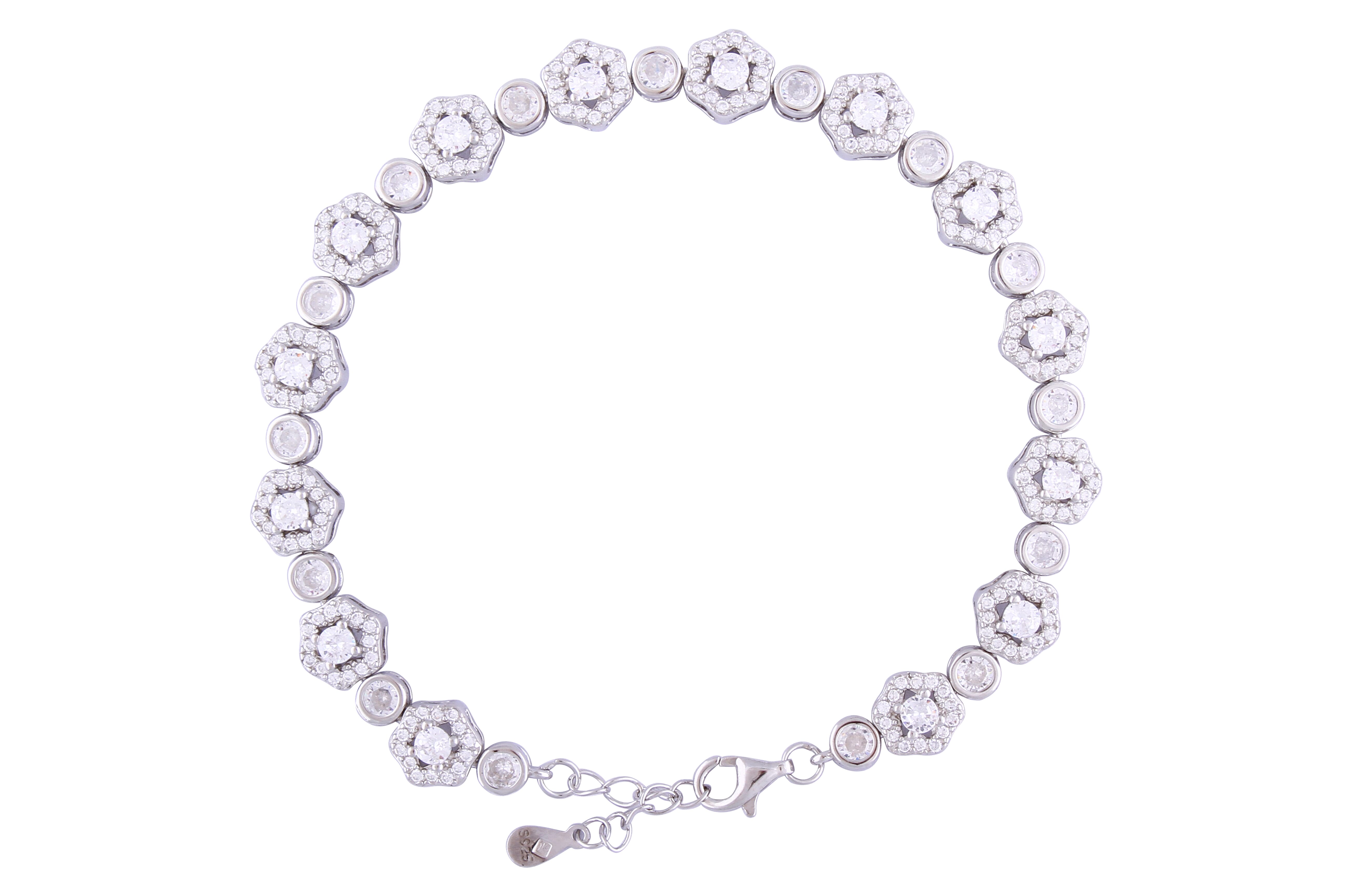 Asfour Crystal Tennis Bracelet With Turquoise Pear & Emerald Zircon In 925 Sterling Silver