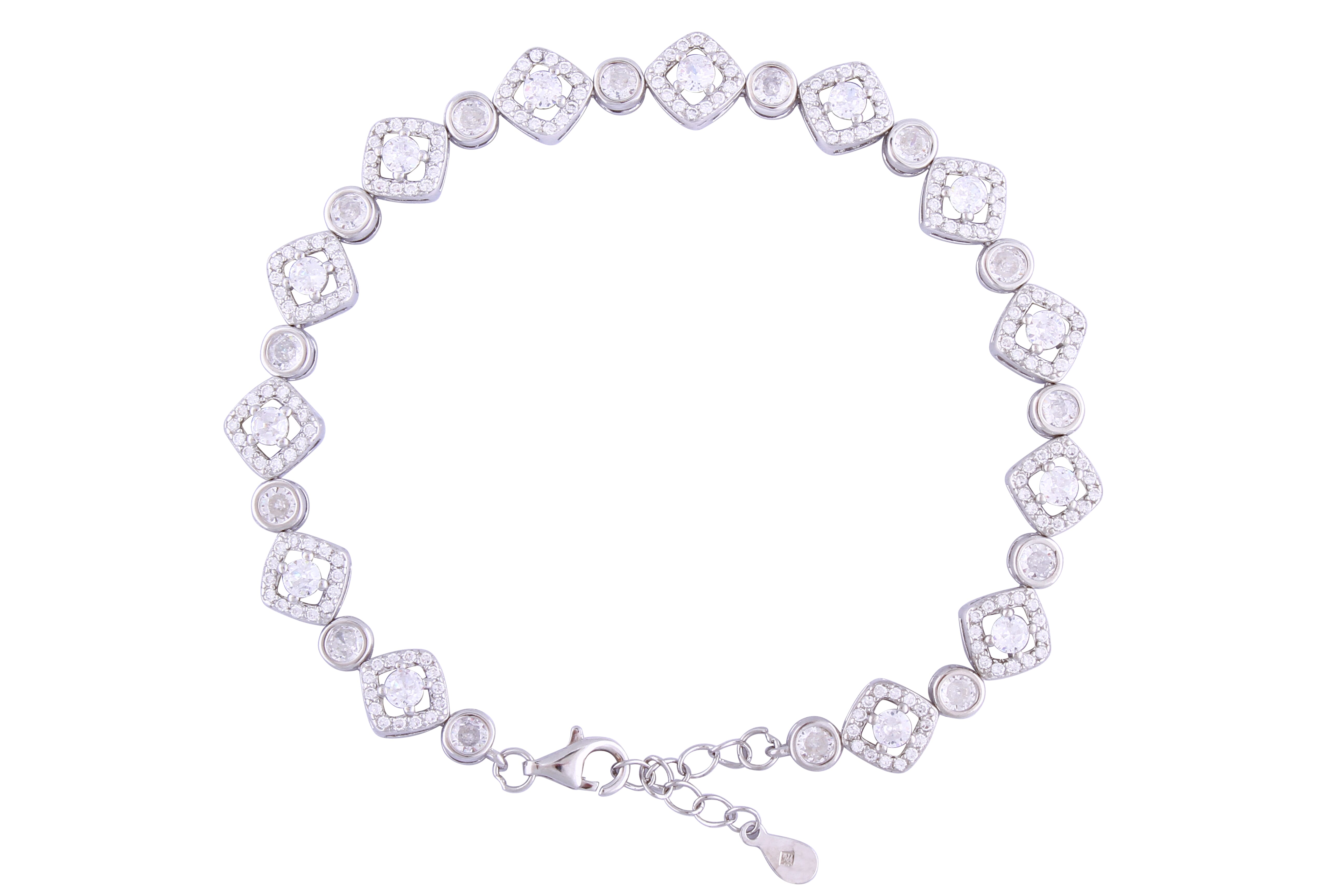 Asfour Crystal Tennis Bracelet With Turquoise Pear & Emerald Zircon In 925 Sterling Silver