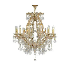 Asfour Crystal - Maria Theresa Chandelier - 13 Bulbs - Gold - Pendeloque Clear