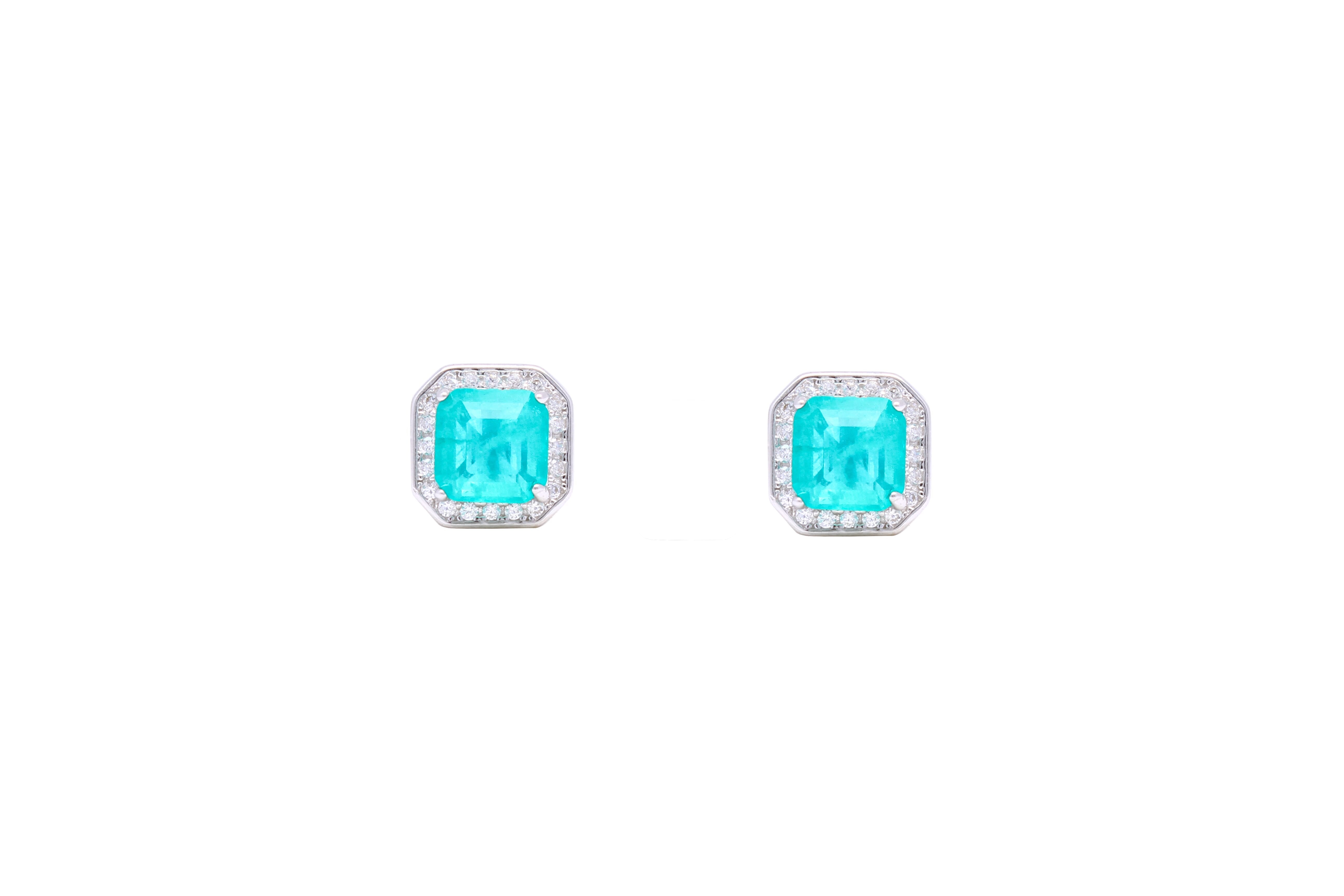 Asfour Crystal Stud Earring With Aquamarine Cushion Cut Design In 925 Sterling Silver ED0005-GC