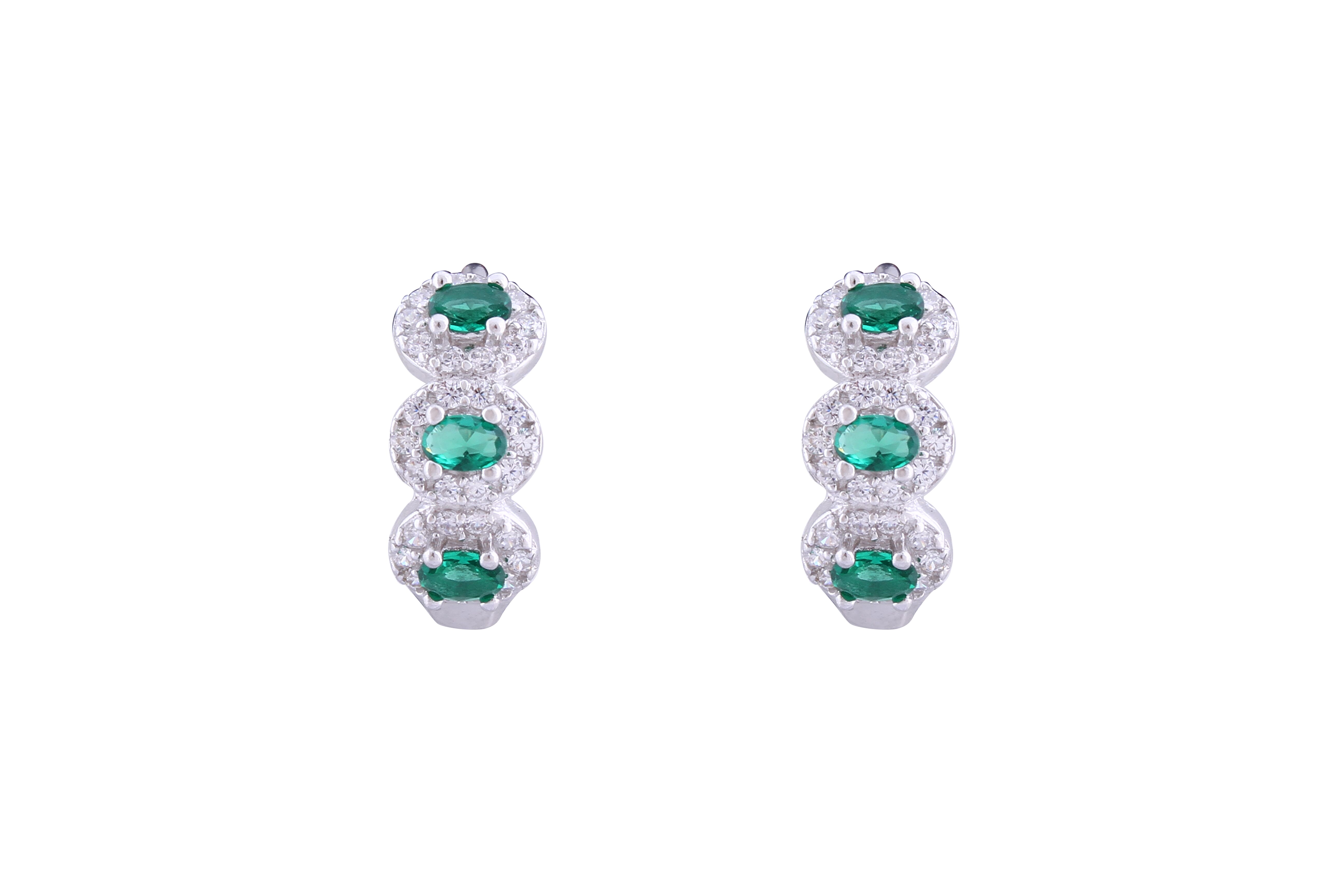 Asfour Crystal Haggie Earrings With Emerald Oval Design In 925 Sterling Silver ED0012-WG