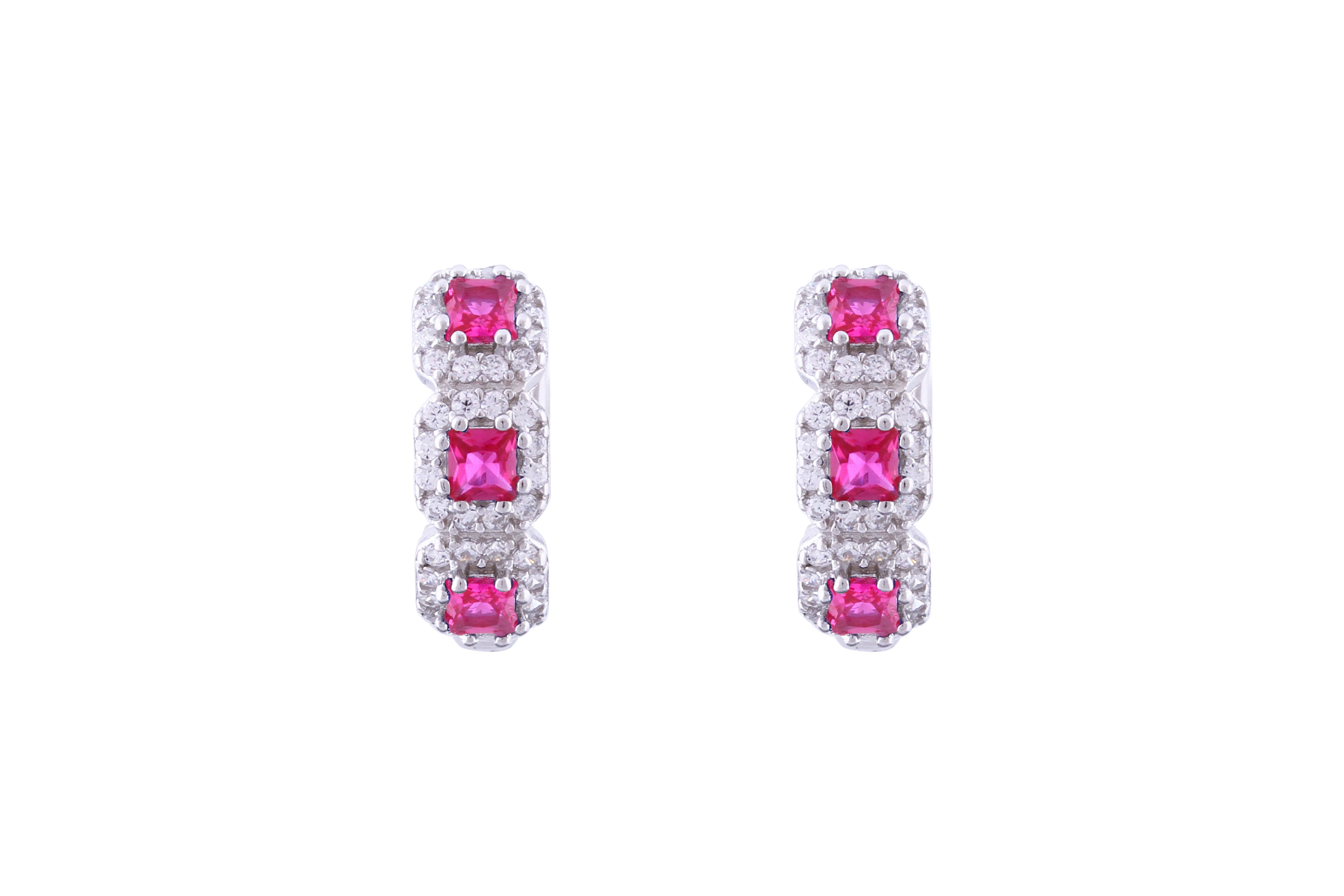 Asfour Crystal Haggie Earrings Inlaid With Fuchsia Zircon Stones In 925 Sterling Silver ED0018-WF