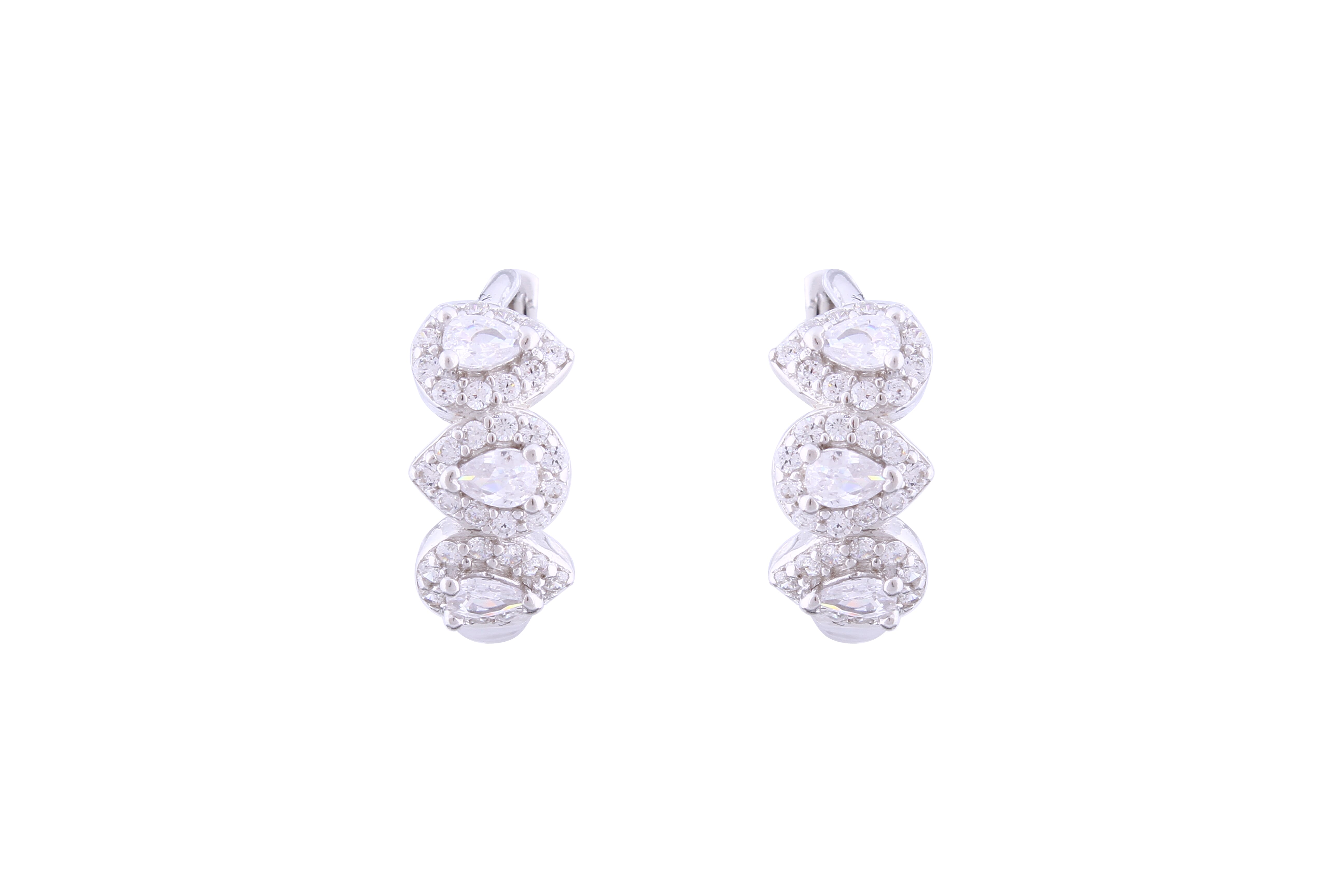 Asfour Crystal Haggie Earrings With Pear Cut Zircon Stones In 925 Sterling Silver ED0019-W