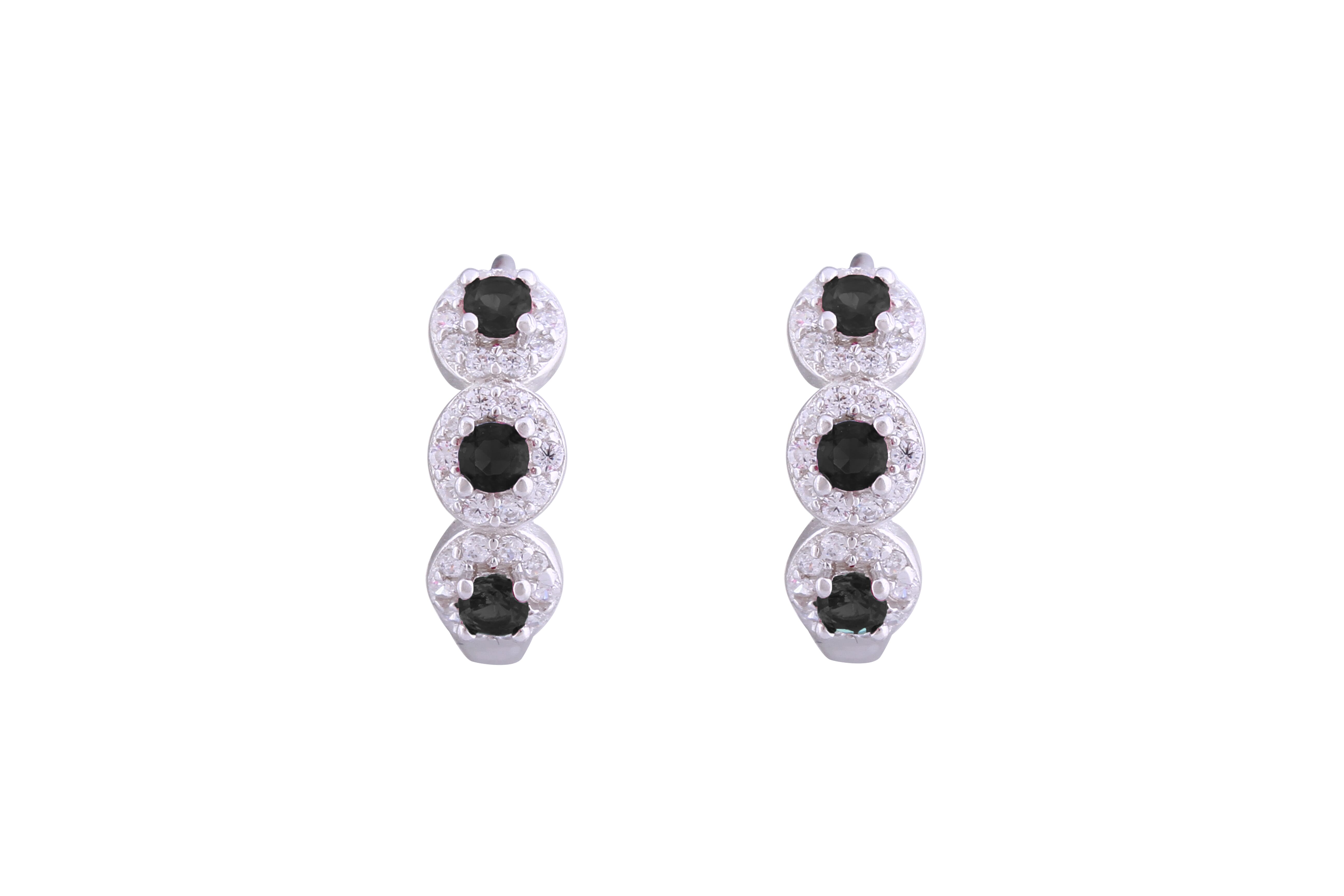 Asfour Crystal Haggie Earrings With Black Round Zircon Stones In 925 Sterling Silver ED0020-WP
