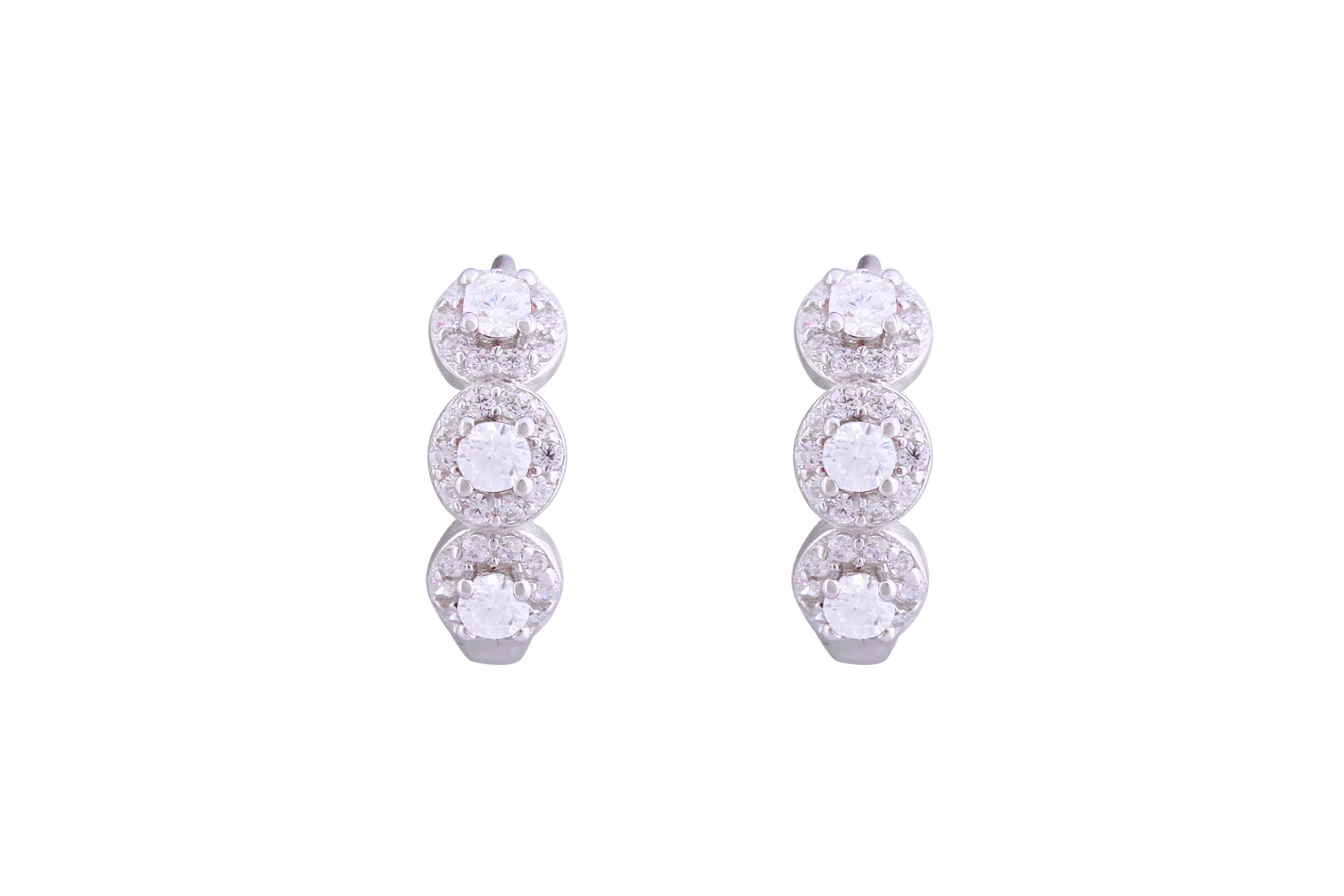 Asfour Crystal Haggie Earrings With Round Cut Zircon Stones In 925 Sterling Silver ED0020-W