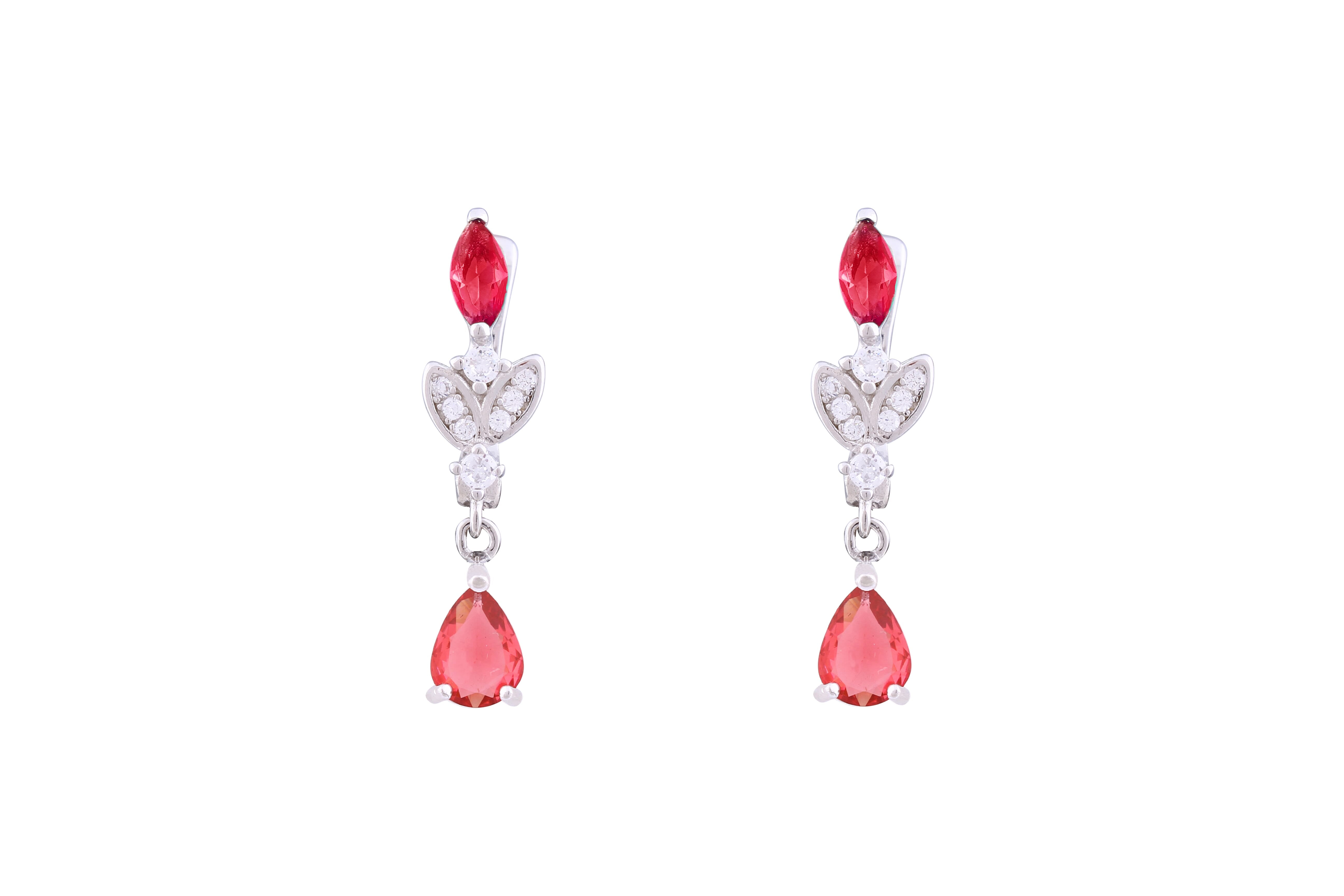 Asfour Crystal Drop Earrings With Dark Rose Pear Design In 925 Sterling Silver ED0033-O5