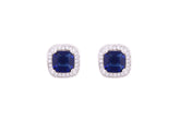 Asfour Crystal Stud Earrings With Cushion Cut Blue Zircon Stone In 925 Sterling Silver ED0036-B