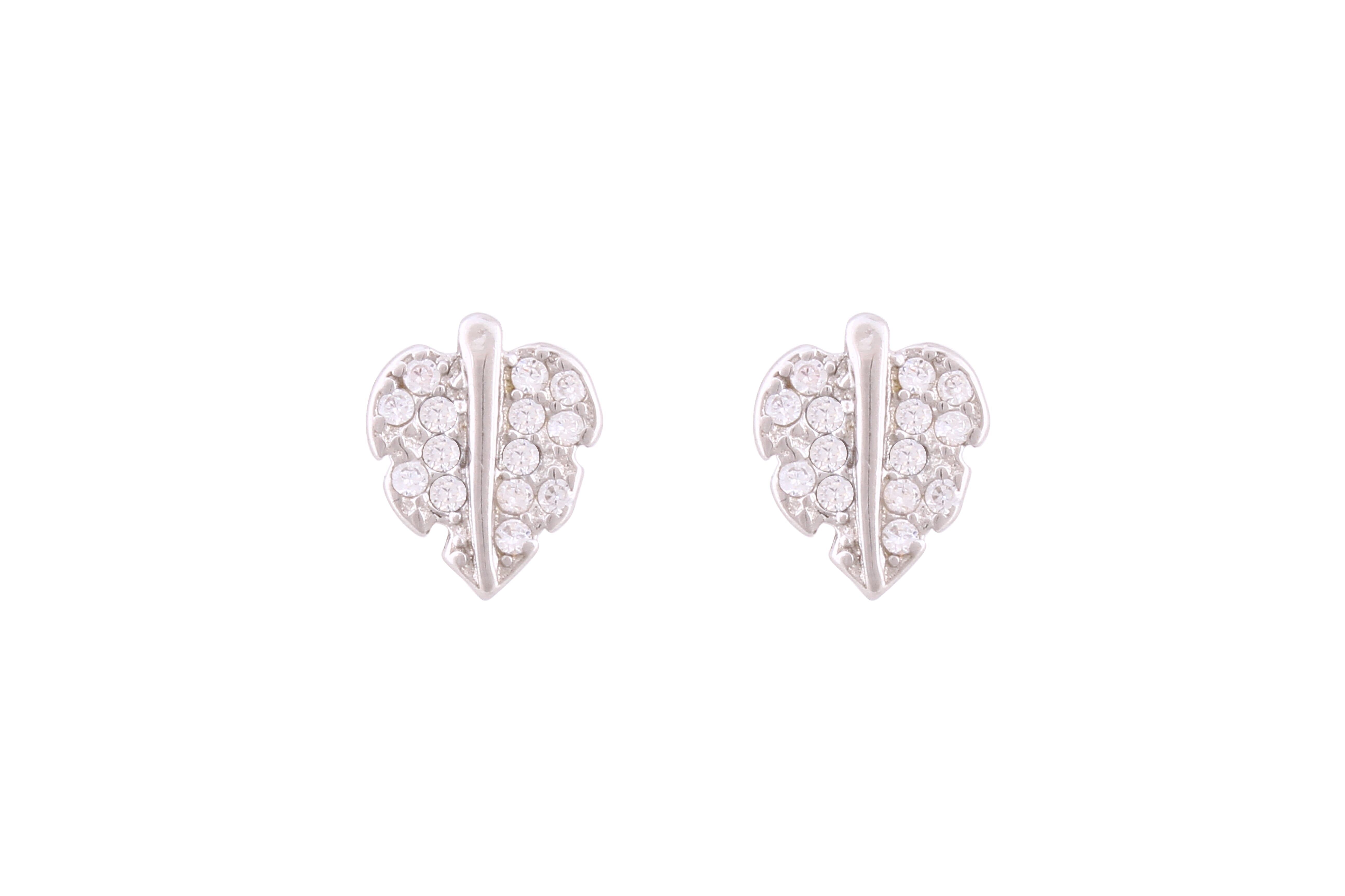 Asfour Crystal Stud Earrings With Leaf Design Inlaid With Zircon In 925 Sterling Silver ED0044