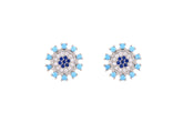 Asfour Crystal Stud Earrings With Aquamarine Round Design In 925 Sterling Silver ED0047-WM