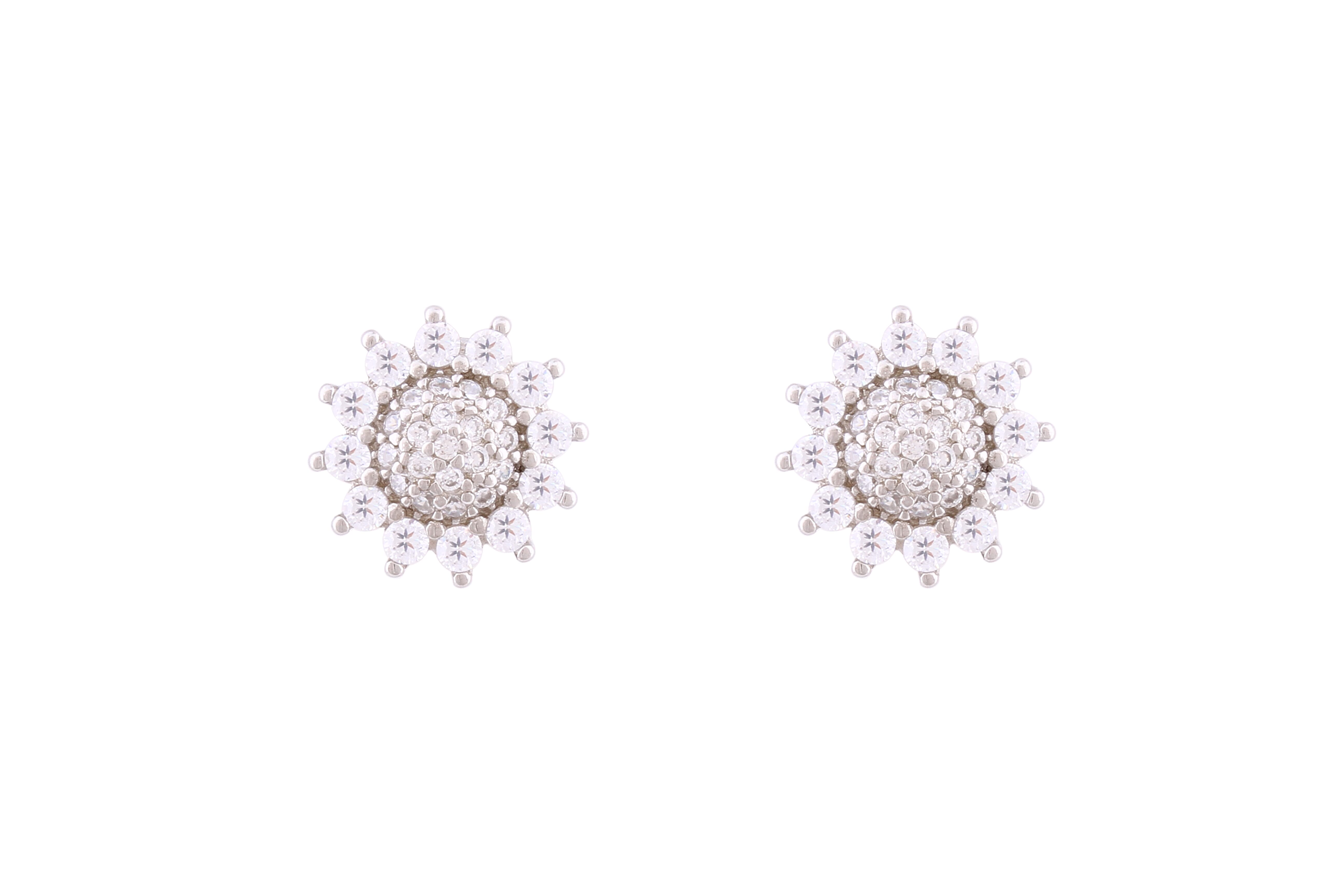 Asfour Crystal Stud Earrings With Flower Design Inlaid With Zircon In 925 Sterling Silver ED0049