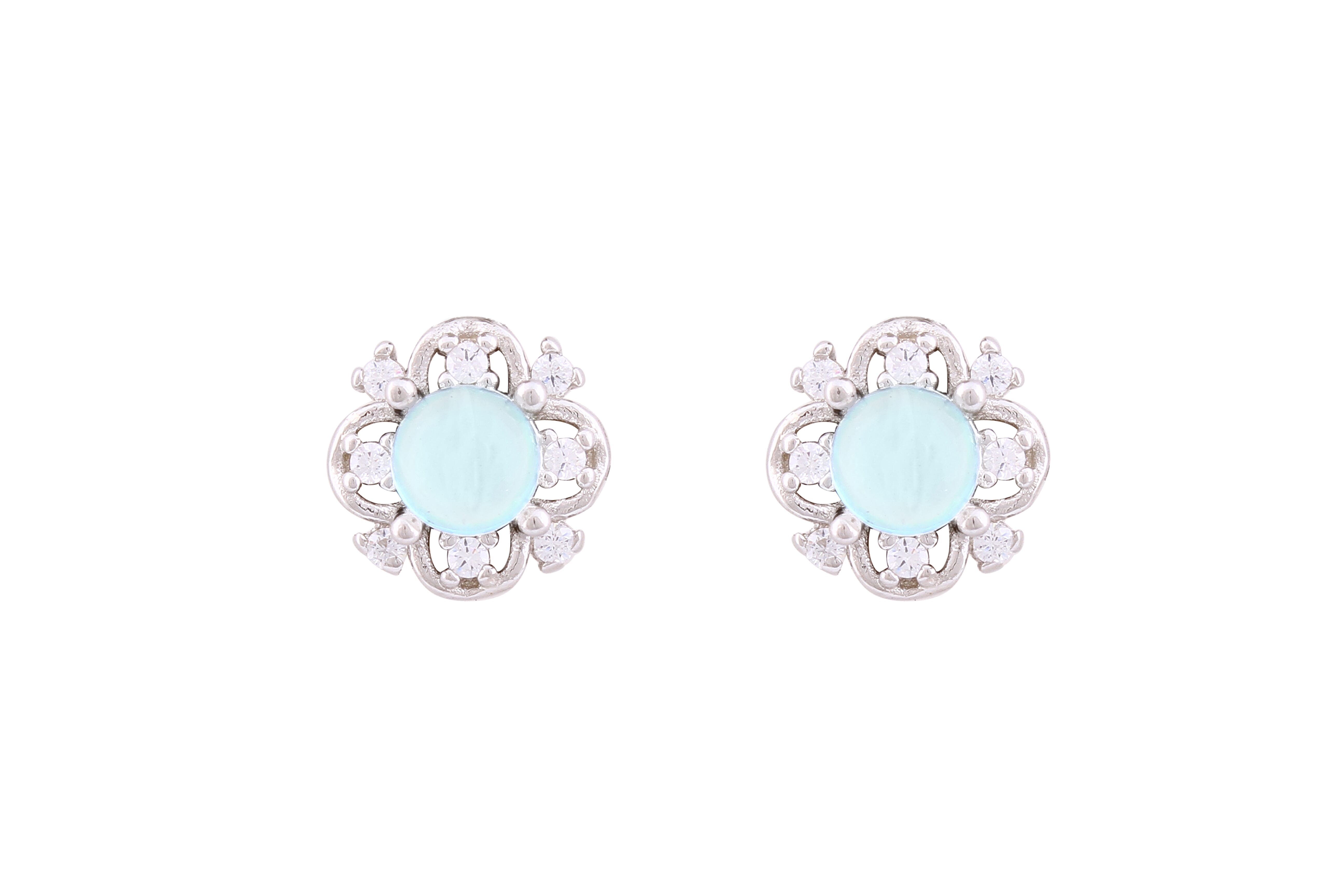 Asfour Crystal Larimar Stud Earrings With Art Deco Design In 925 Sterling Silver ED0054