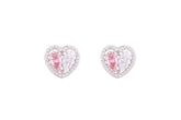 Asfour Crystal Stud Earrings With Rose & Clear Heart Design In 925 Sterling Silver ED0056-WO