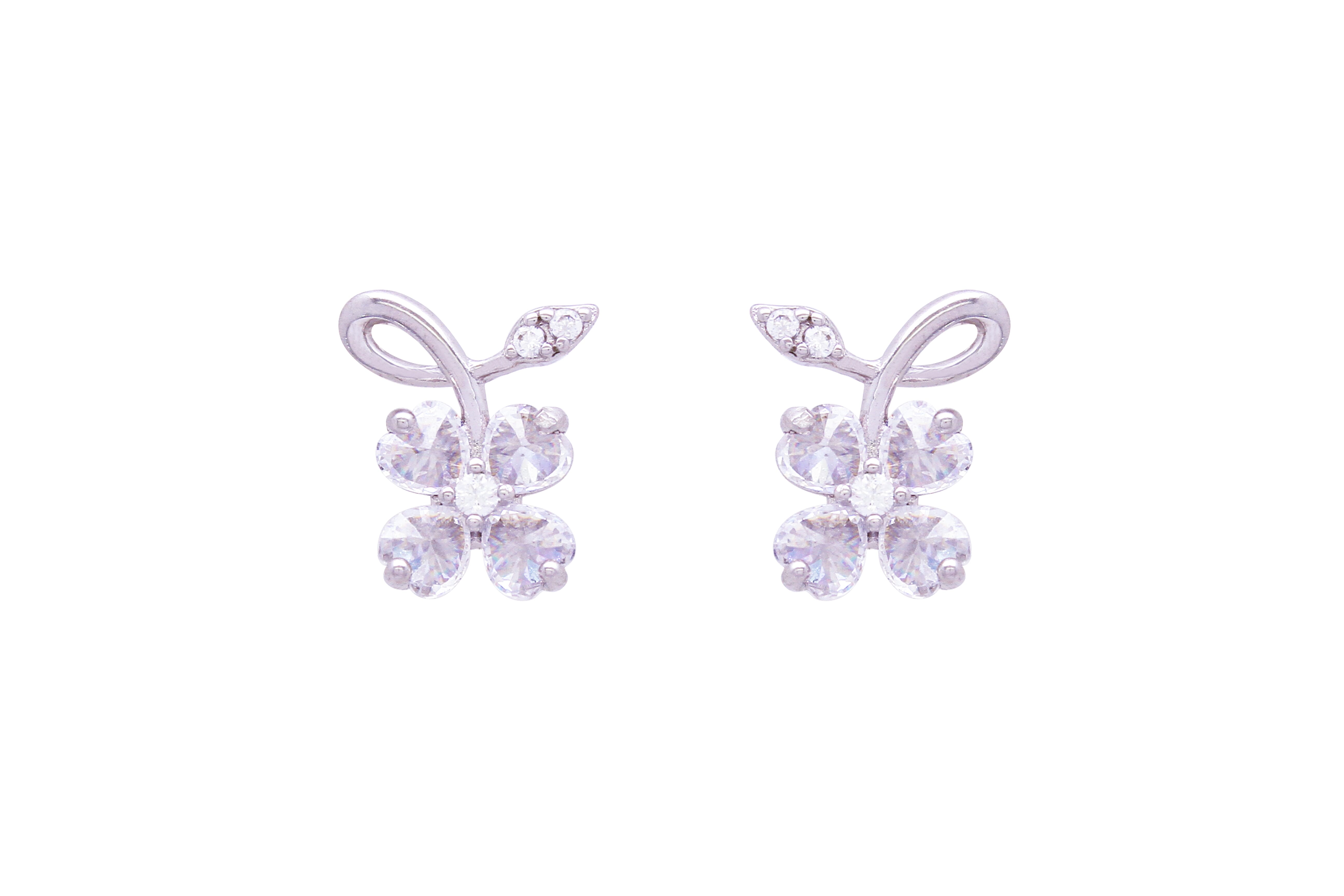 Asfour Crystal Stud Earrings With Flowers Shape Inlaid With Zircon In 925 Sterling Silver ED0068